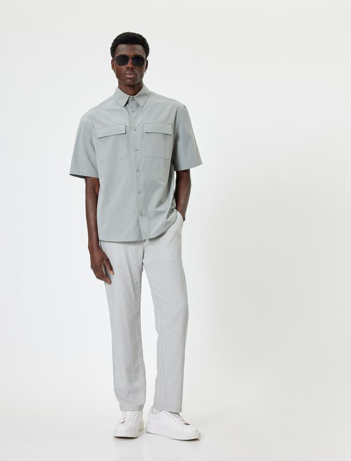  Kısa Kollu Gömlek Cep Detaylı Düğmeli Klasik Yaka Regular Fit