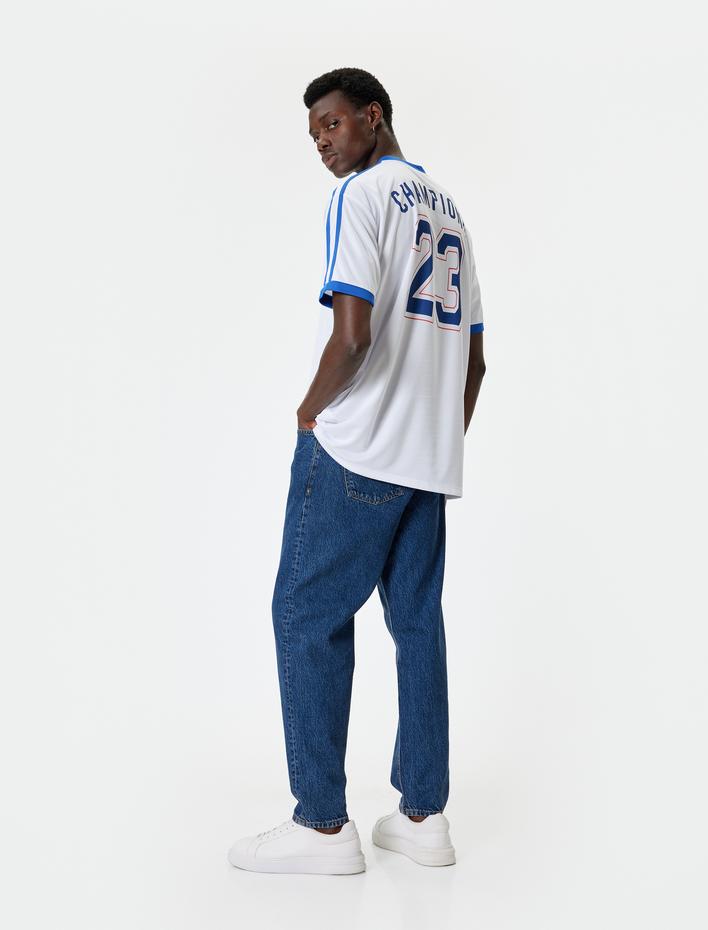  Oversize Kolej Tişört Arkası Baskılı Kısa Kollu Bisiklet Yaka