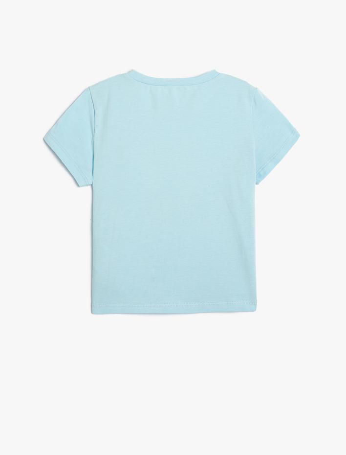 Kız Çocuk Crop Tişört Kısa Kollu Bisiklet Yaka Baskılı Pamuklu