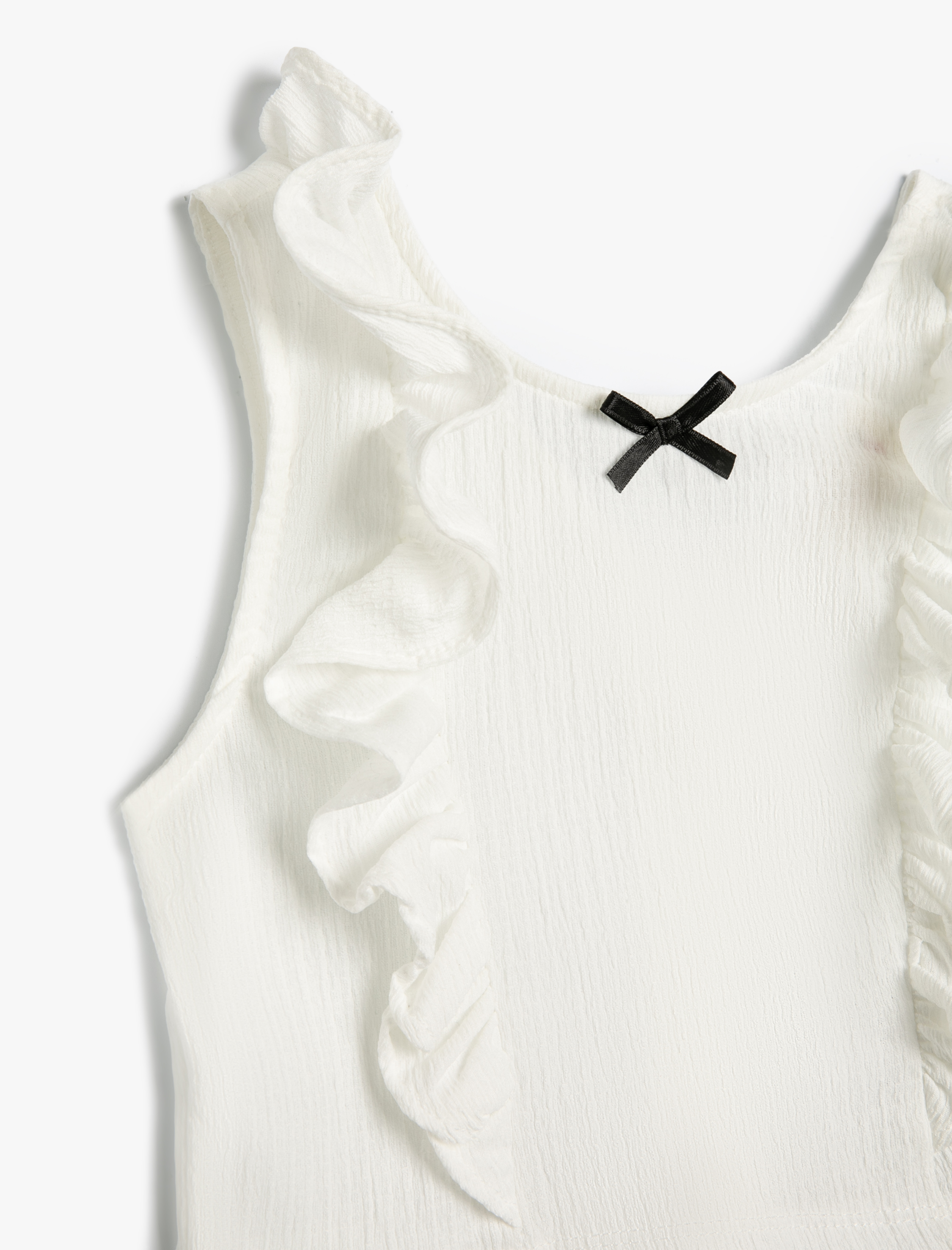  Kız Çocuk Fiyonklu Bluz Kolsuz Fırfır Detaylı