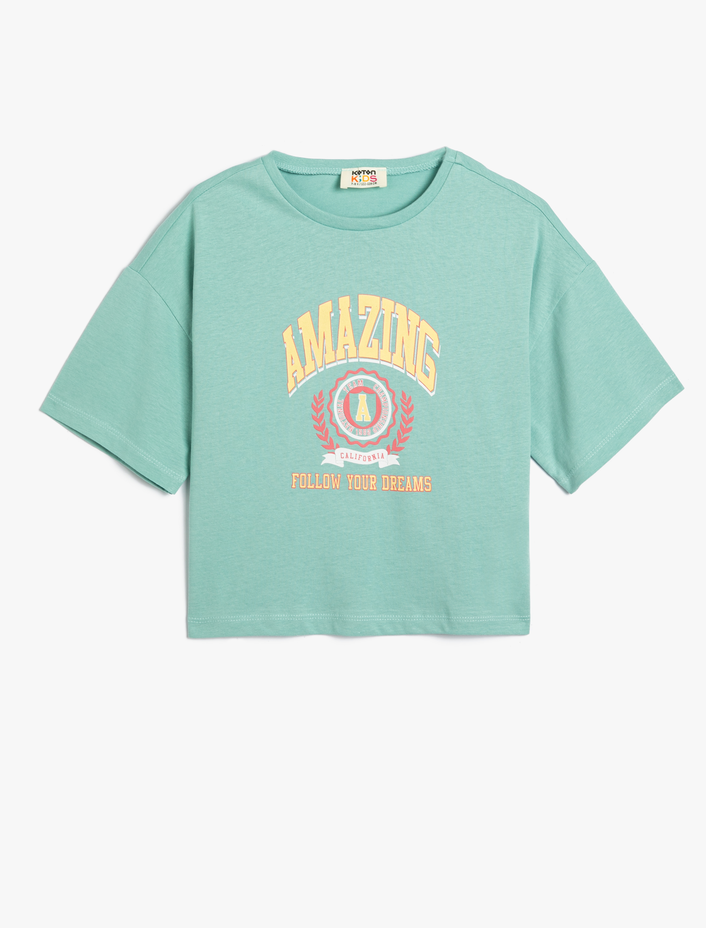 Koton Crop T-Shirt Kısa Kollu Bisiklet Yaka Slogan Baskılı Pamuklu