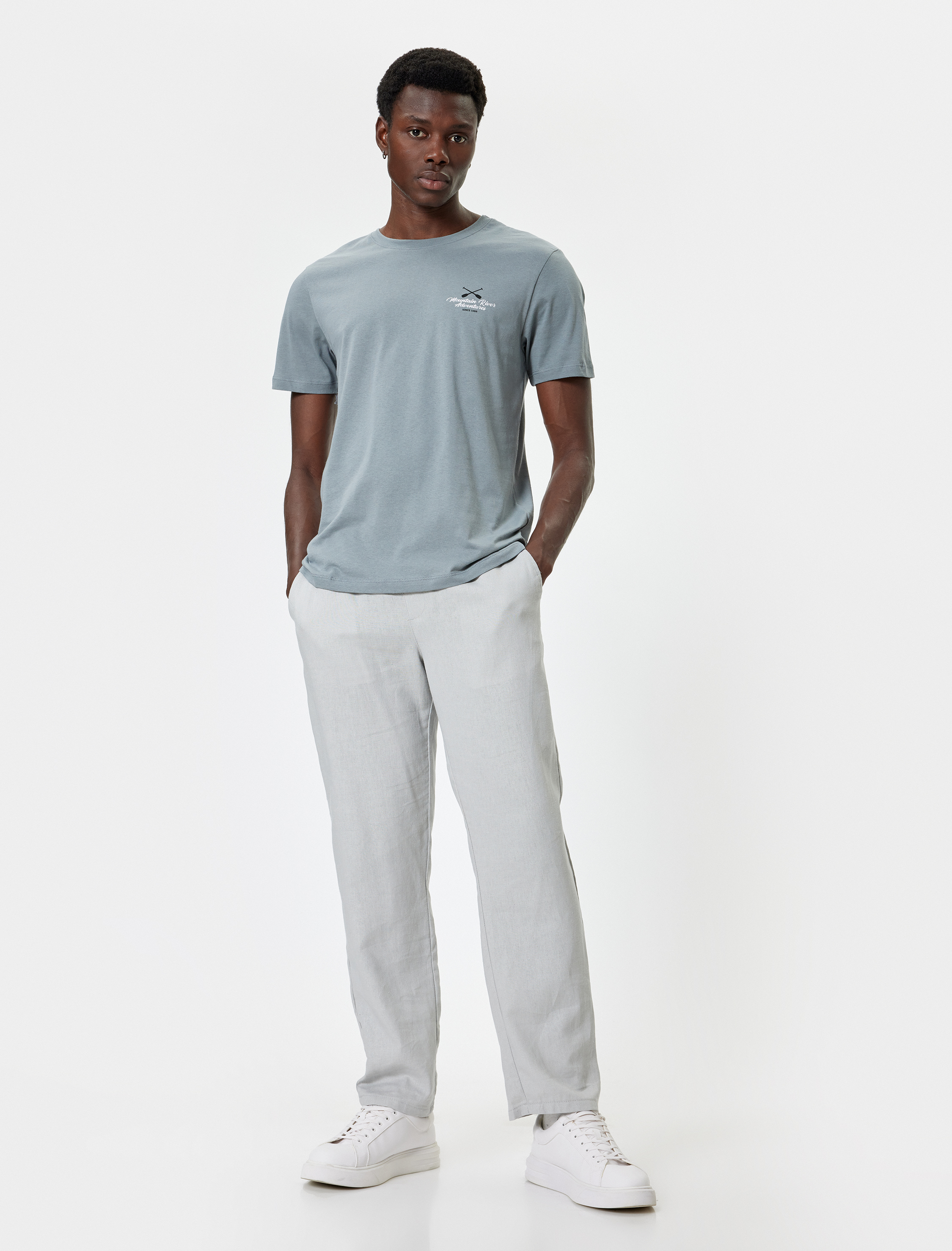   Slim Fit Tişört Slogan Baskılı Kısa Kollu Bisiklet Yaka Pamuklu