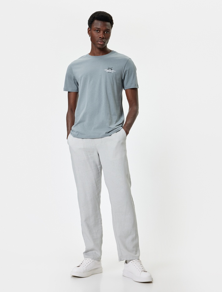  Slim Fit Tişört Slogan Baskılı Kısa Kollu Bisiklet Yaka Pamuklu