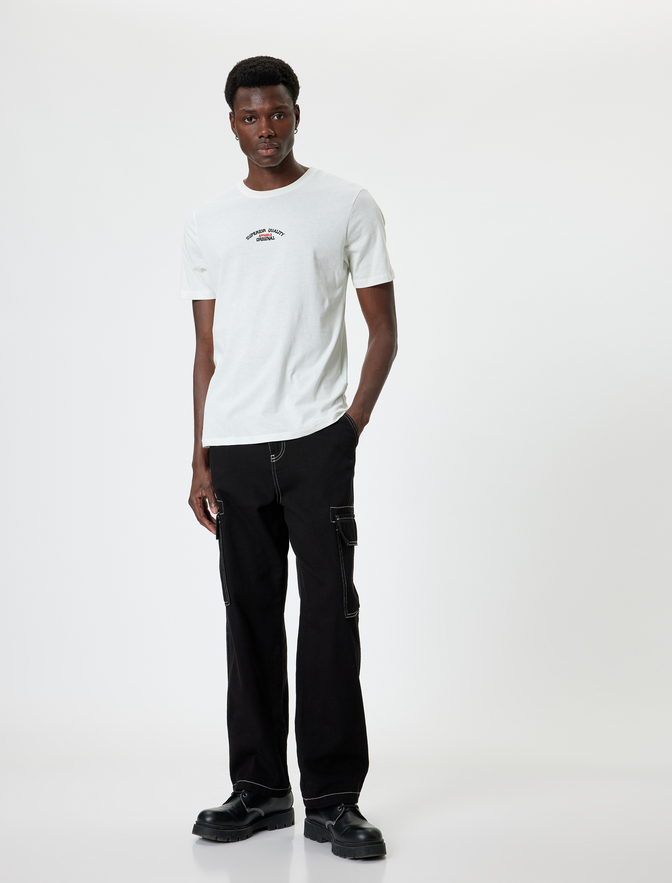   Slogan Baskılı Pamuklu Kısa Kollu Bisiklet Yaka Slim Fit Tişört