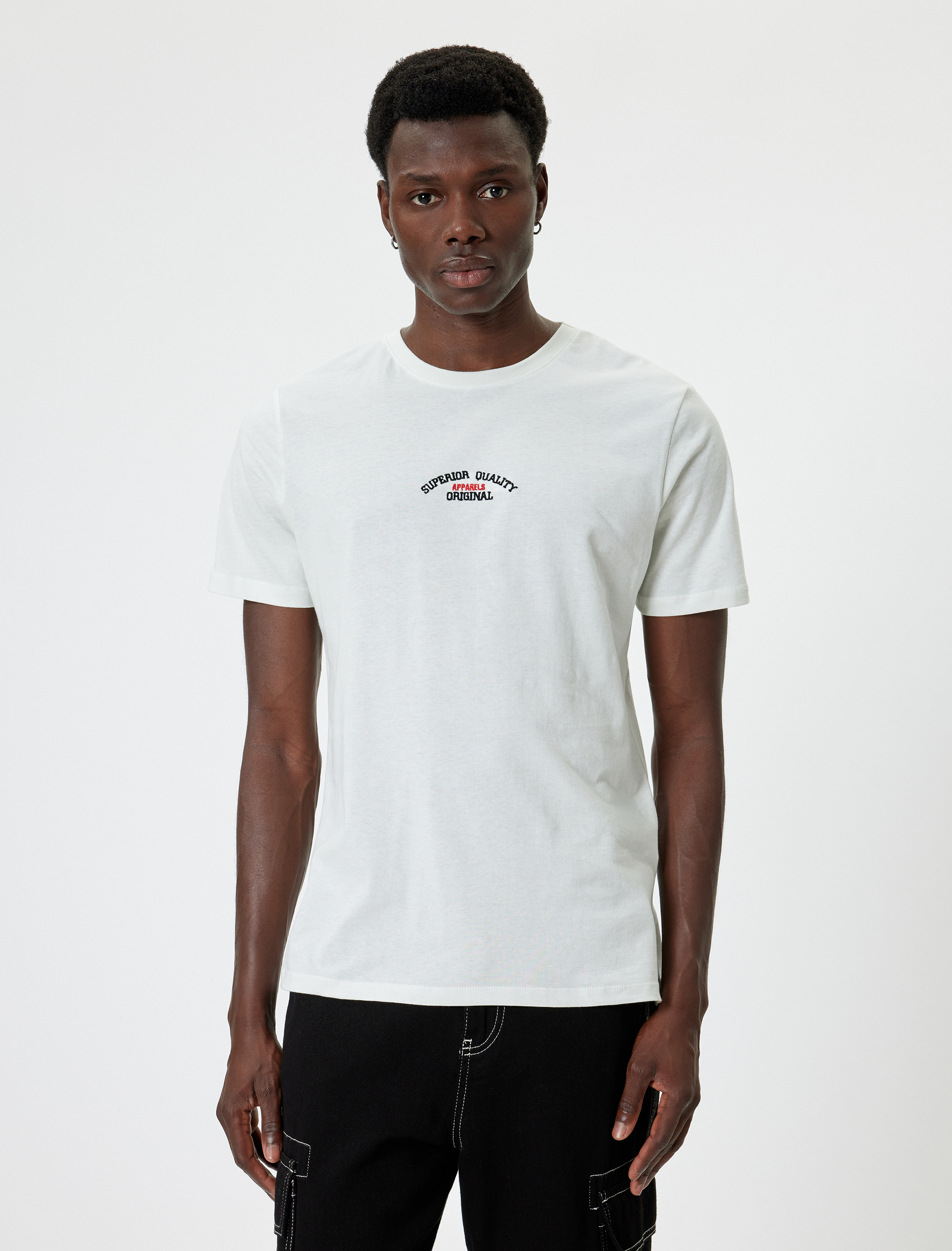   Slogan Baskılı Pamuklu Kısa Kollu Bisiklet Yaka Slim Fit Tişört