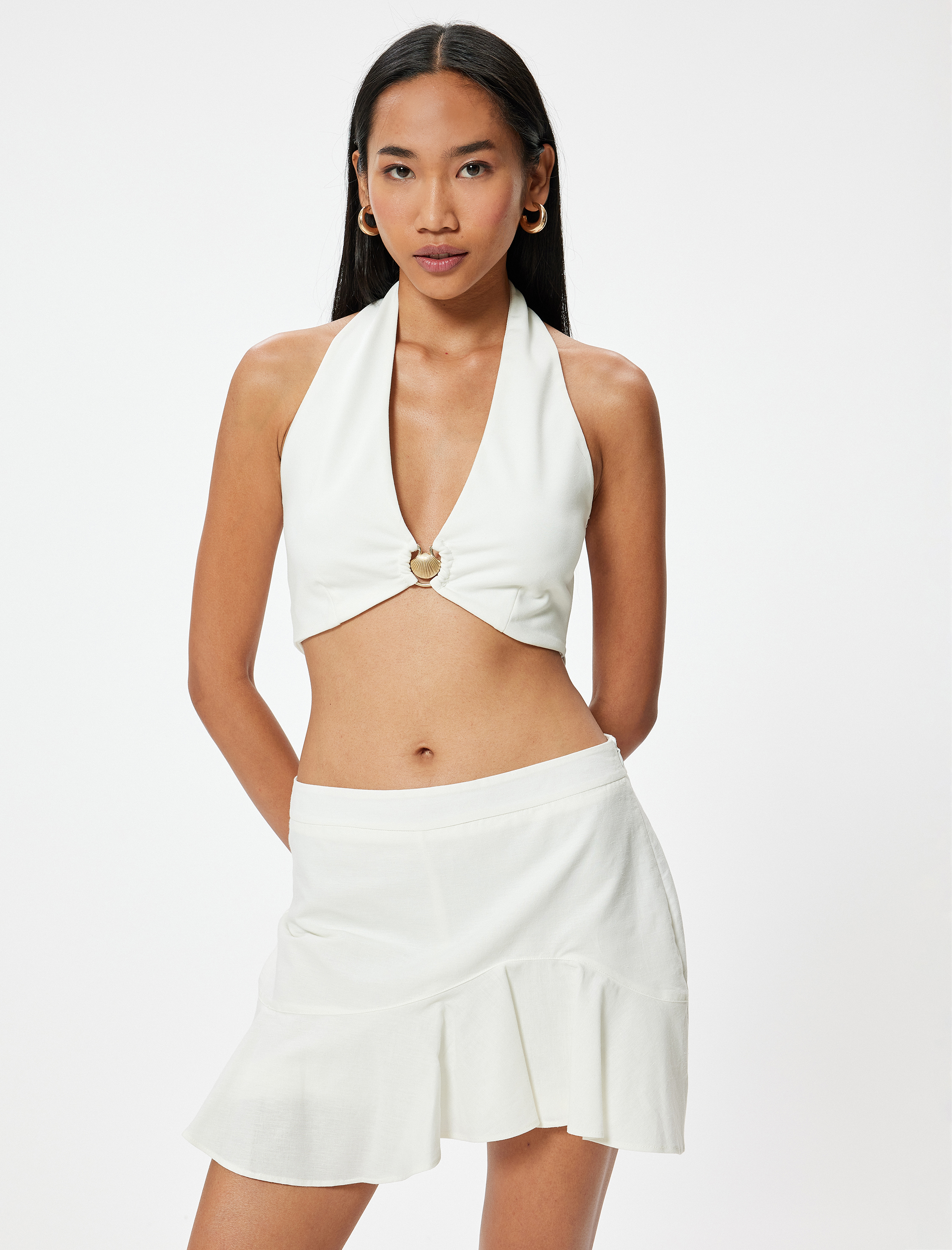   Halter Yaka Crop Üst  Deniz Kabuğu Detaylı