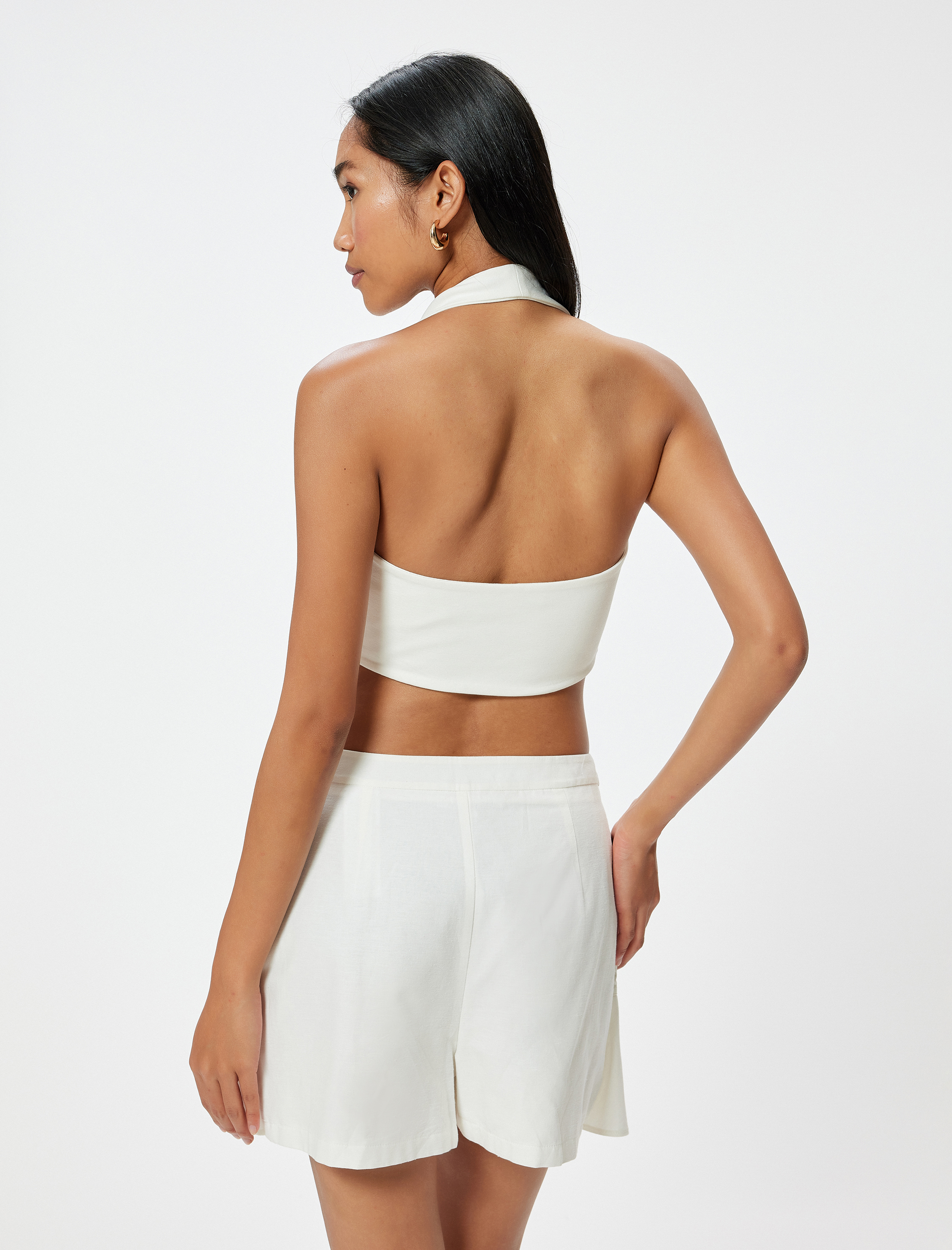   Halter Yaka Crop Üst  Deniz Kabuğu Detaylı