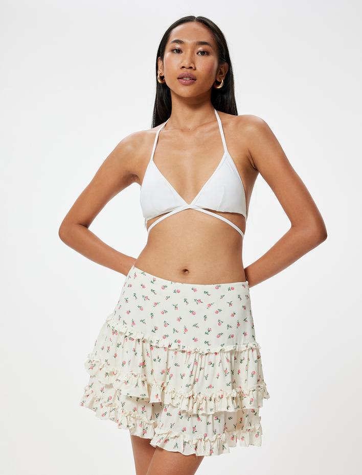  Koton X Sibil Çetinkaya - Fırfırlı Çiçekli Mini Etek Viskoz Kumaş