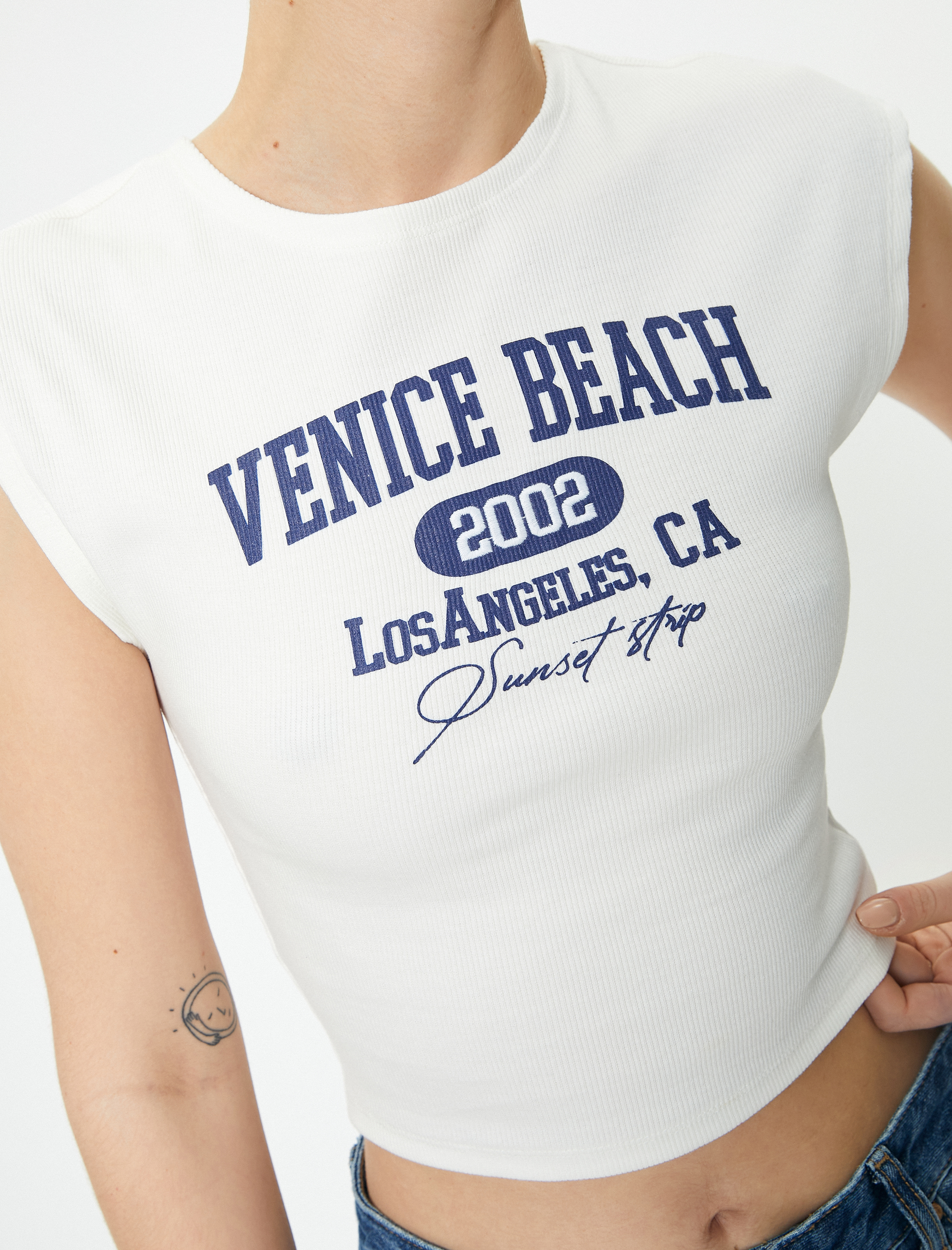   Kolsuz Crop Tişört Baskılı Slim Fit Pamuklu