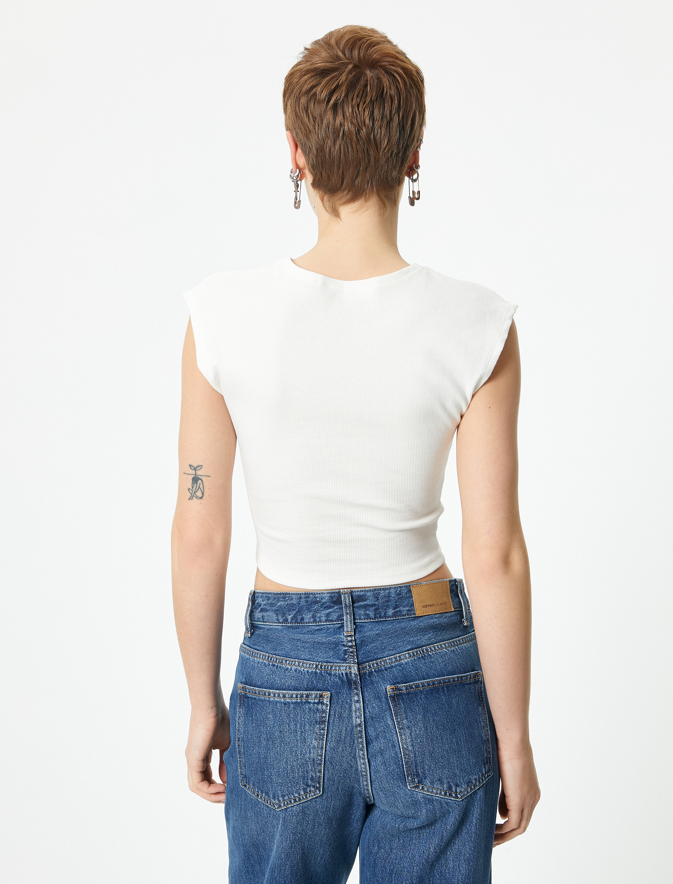   Kolsuz Crop Tişört Baskılı Slim Fit Pamuklu