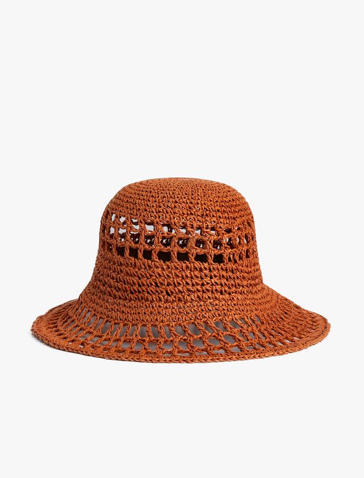 Kadın Bucket Hasır Şapka Dokulu - Koton X Sibil Çetinkaya
