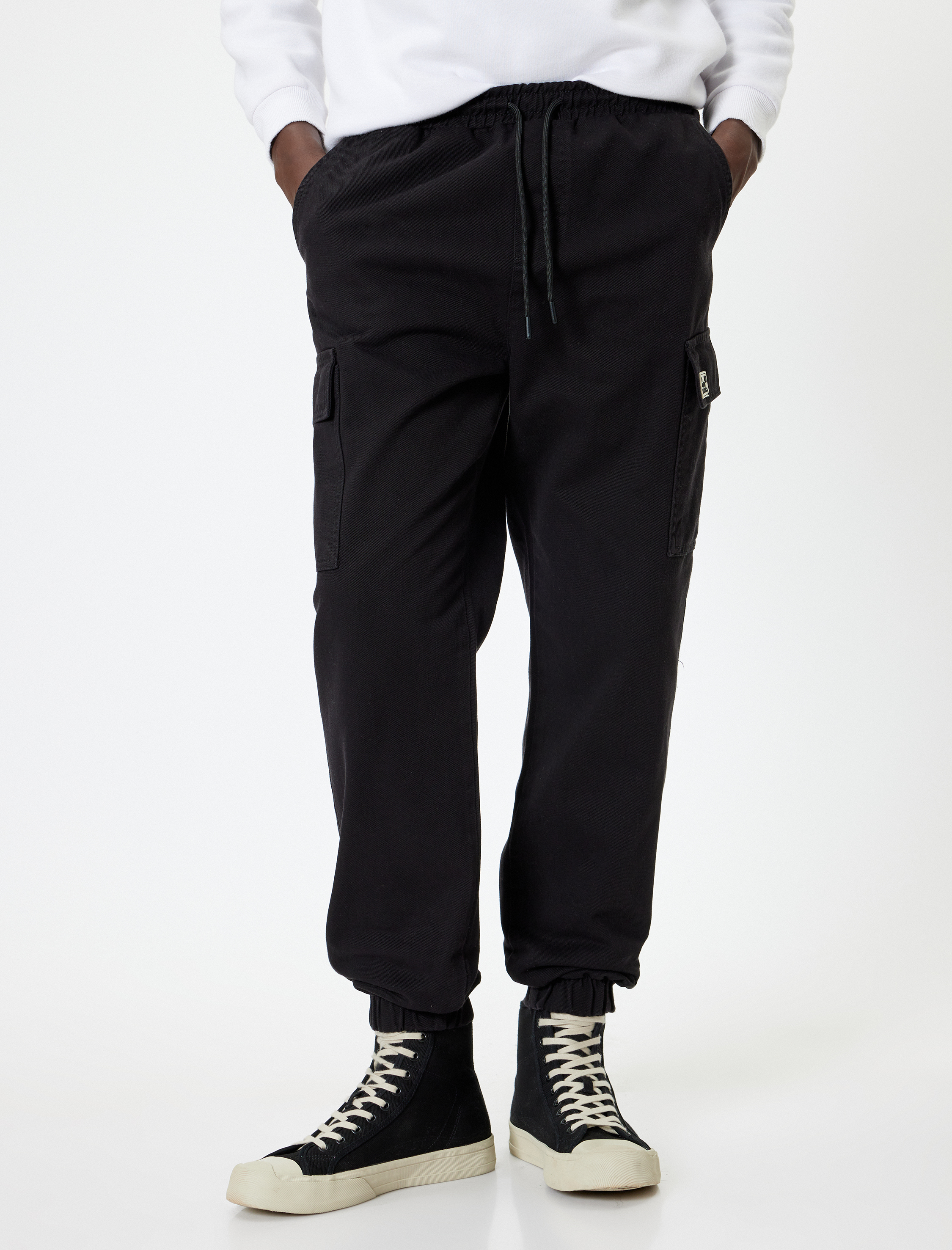   Jogger Pantolon Kargo Cep Detaylı Beli Bağcıklı Pamuklu