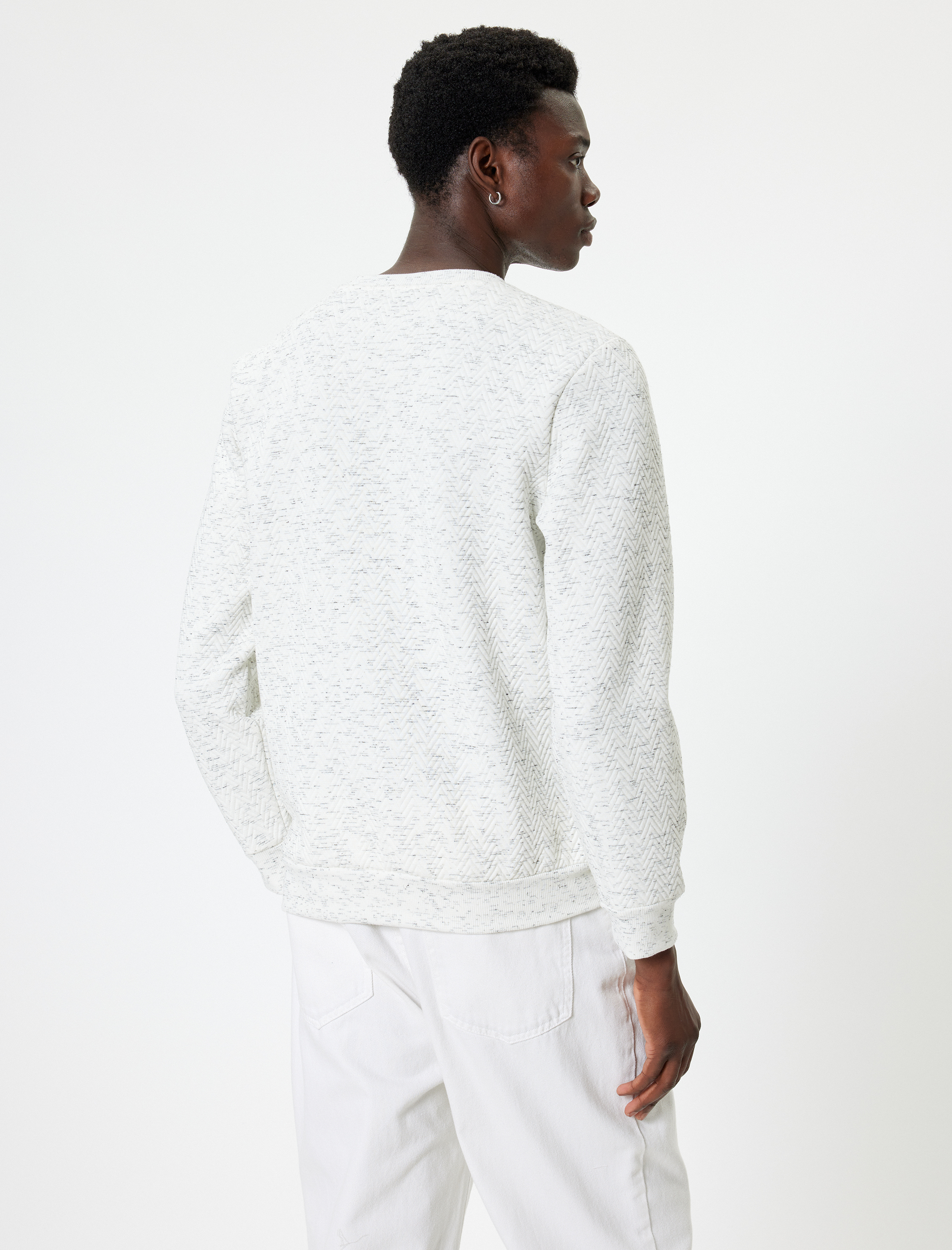   Slogan İşlemeli Sweatshirt Basic Dokulu Bisiklet Yaka Uzun Kollu