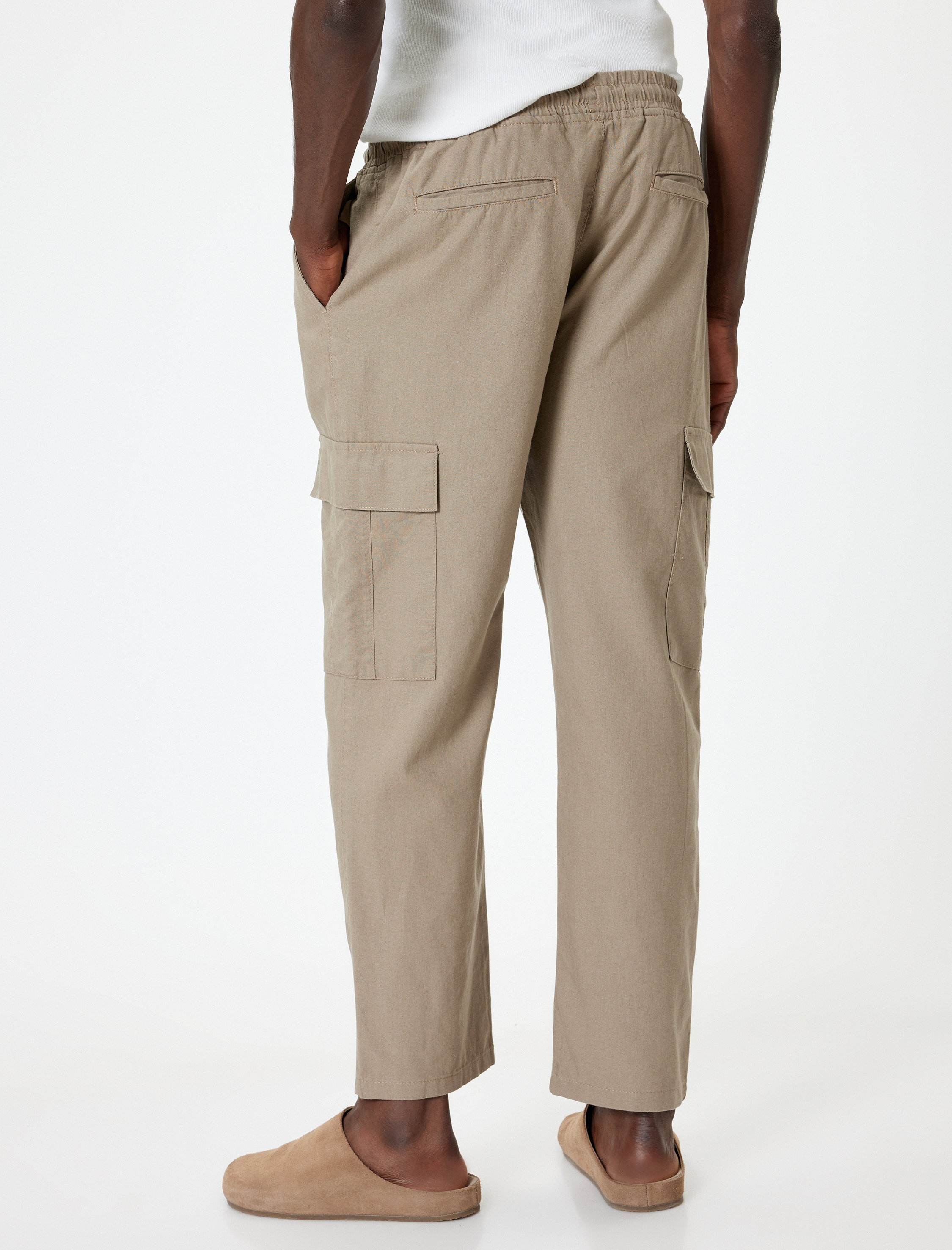   Keten Kargo Pantolon Beli Bağcıklı