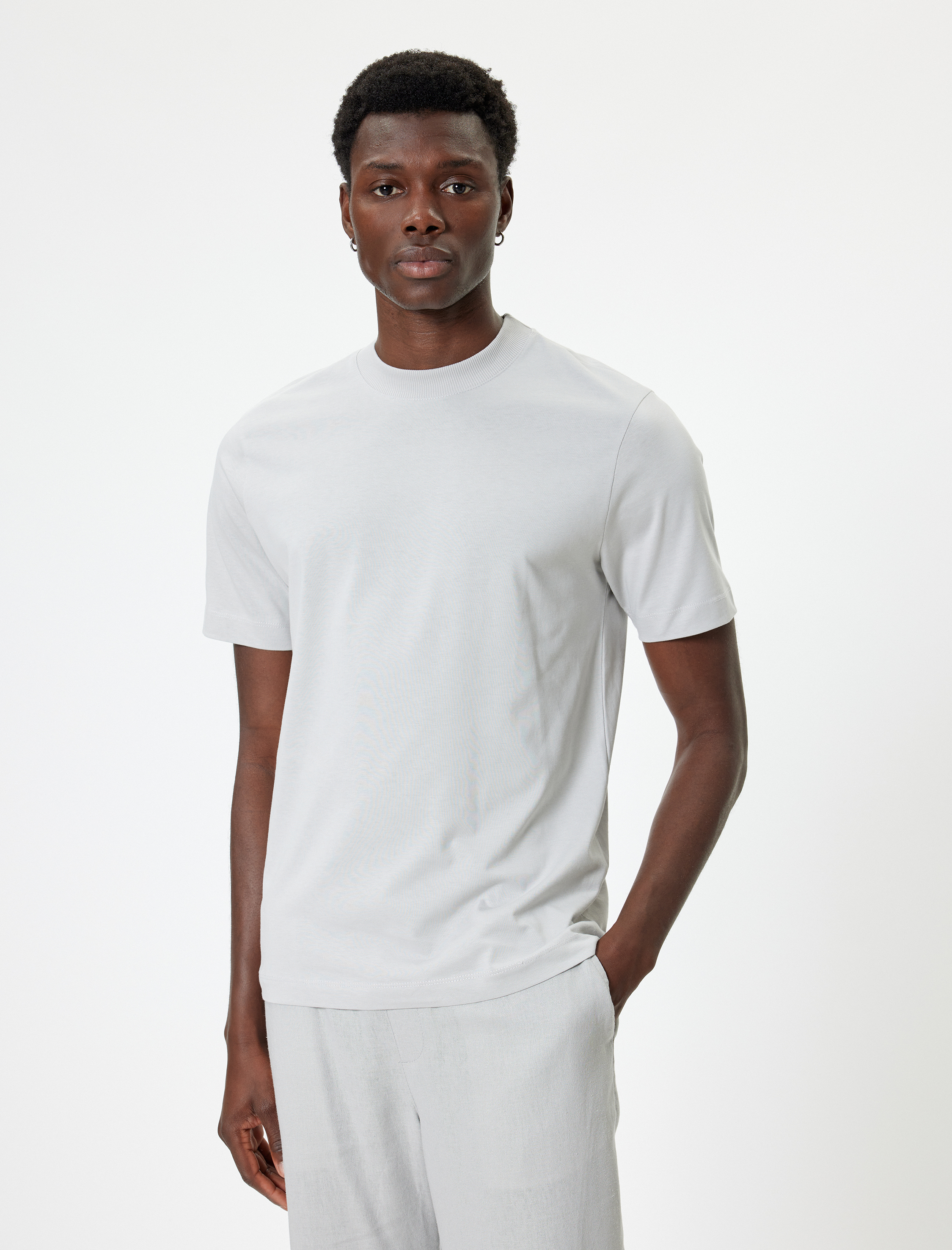   Kısa Kollu Pamuklu Bisiklet Yaka Basic Tişört