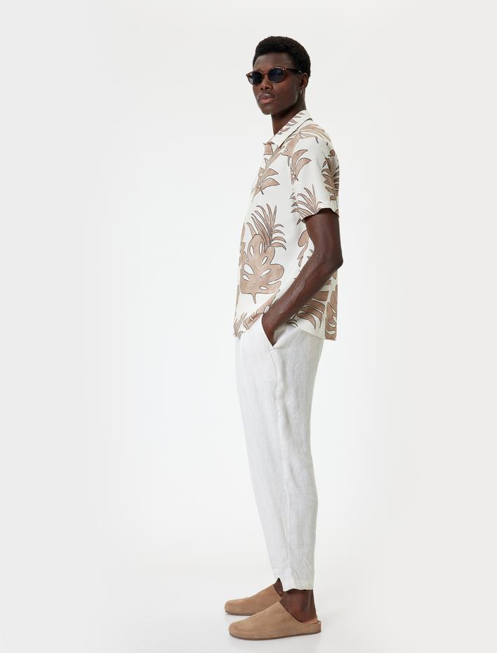  Hawaii Gömlek Kısa Kollu Yaprak Desenli  Regular Fit