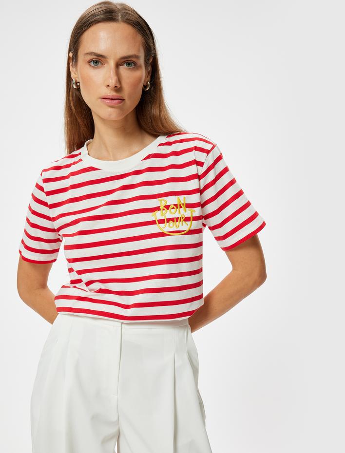  Kısa Kollu Penye Tişört Bisiklet Yaka İşleme Detaylı Pamuklu