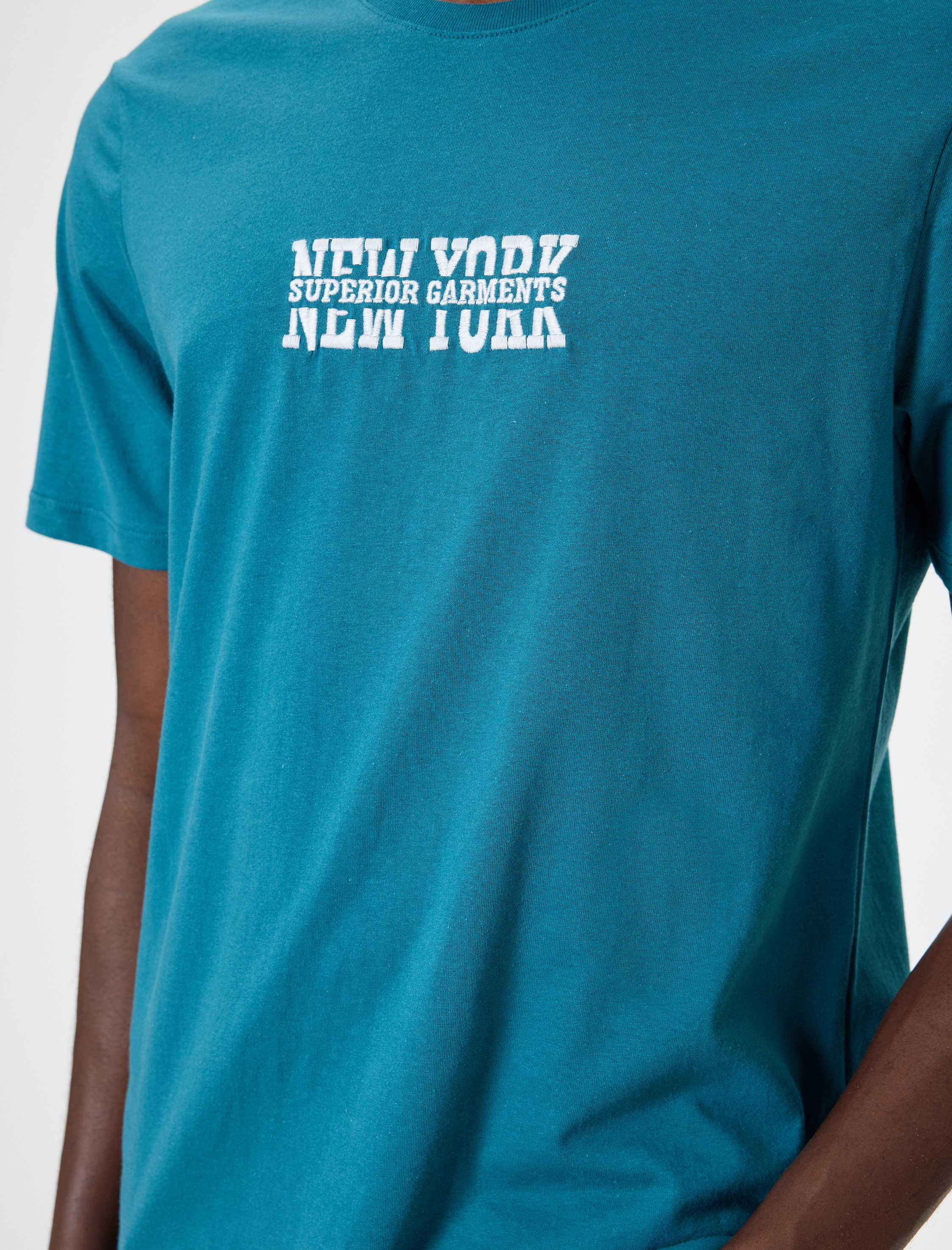   Slogan Baskılı Pamuklu Kısa Kollu Bisiklet Yaka Tişört