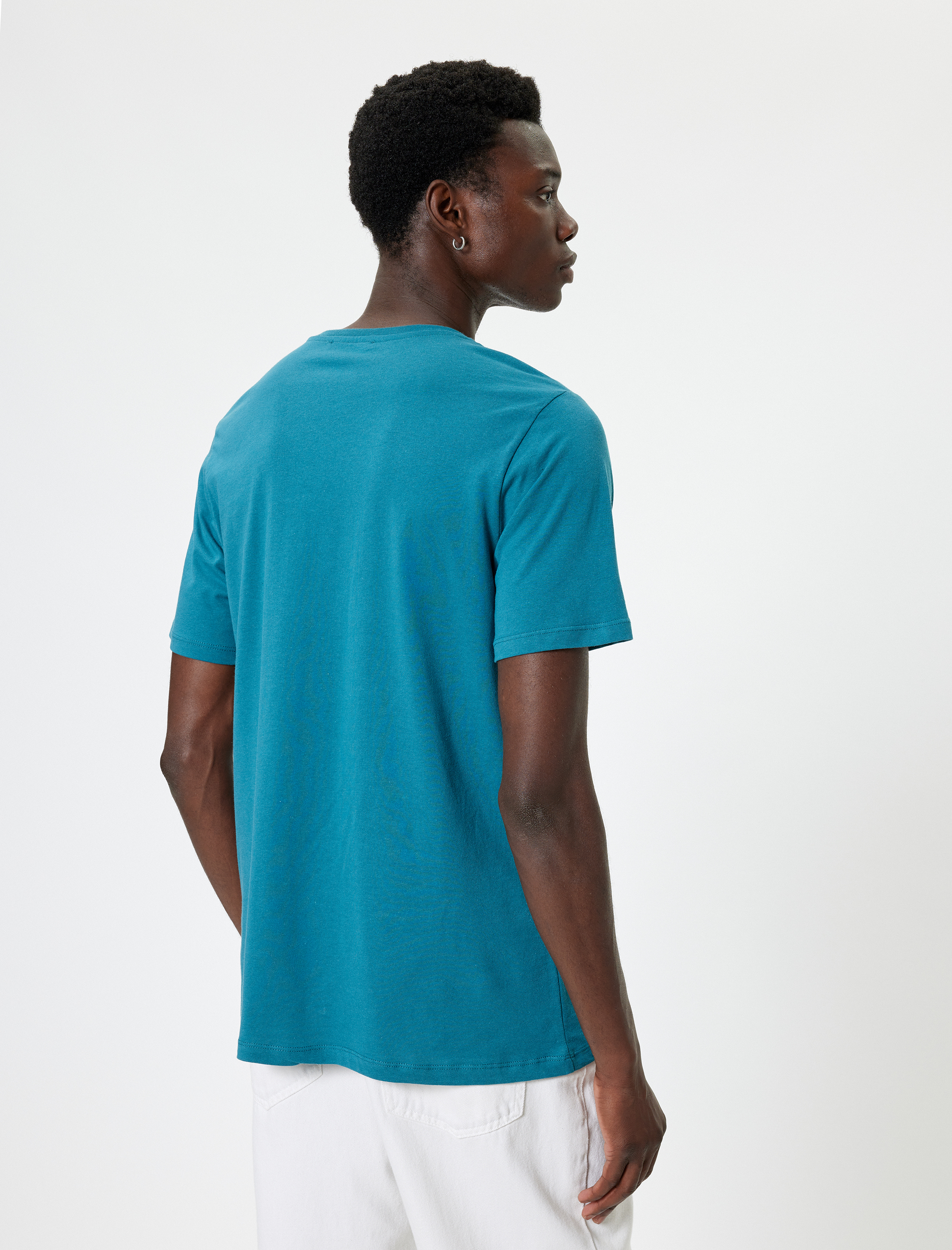   Slogan Baskılı Pamuklu Kısa Kollu Bisiklet Yaka Tişört