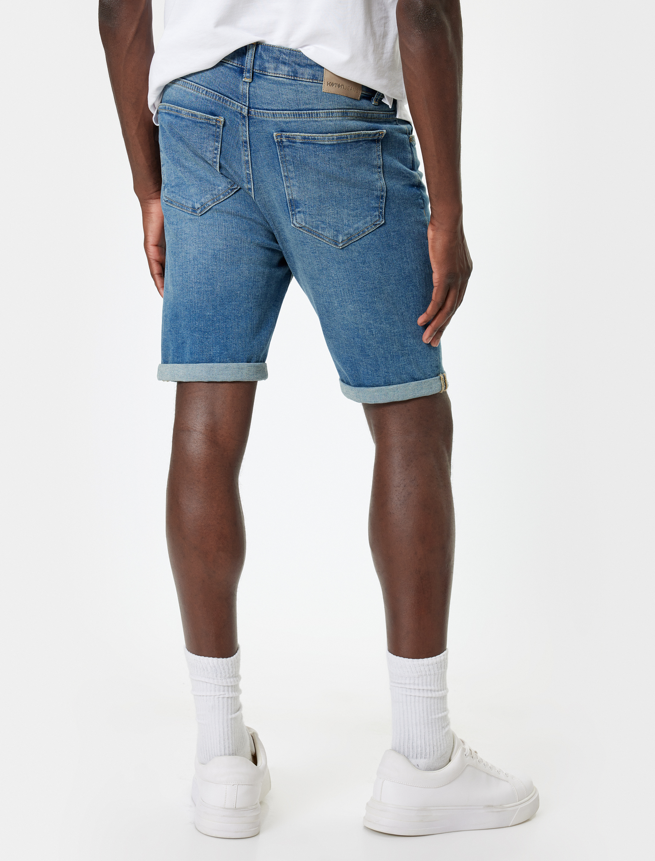   Slim Fit Kot Şort Bermuda Düğmeli Cep Detaylı