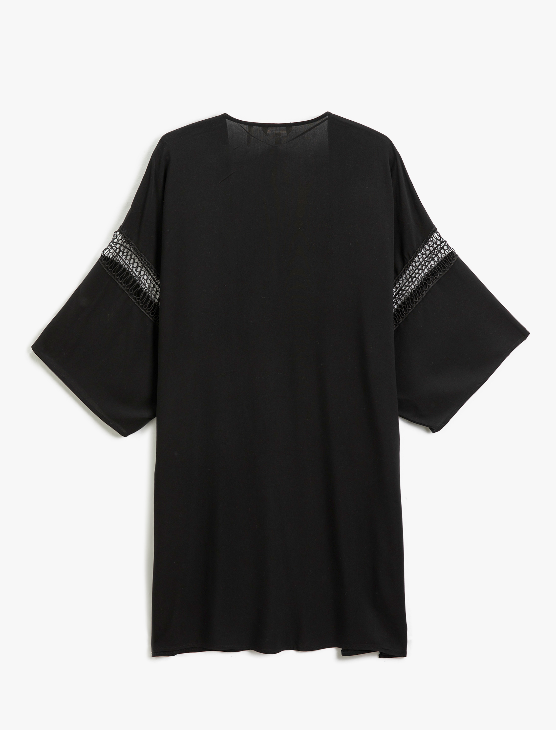   Midi Kimono Kolları İşleme Detaylı Rahat Kesim