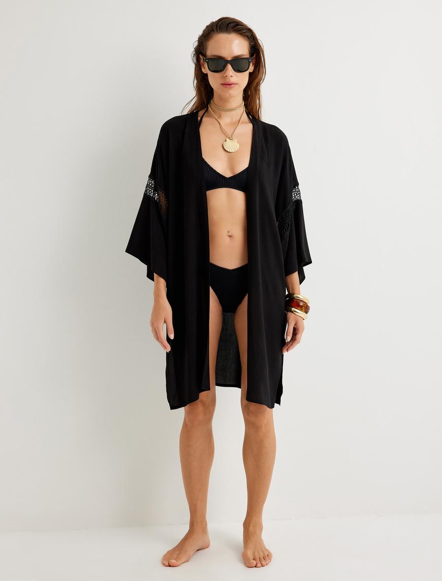   Midi Kimono Kolları İşleme Detaylı Rahat Kesim
