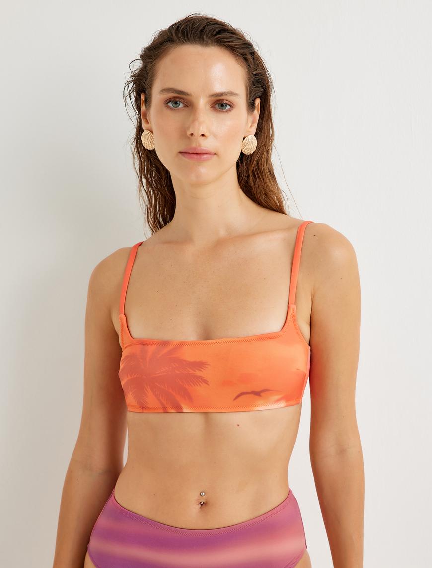   Bikini Üstü Tropikal Baskılı İnce Askılı