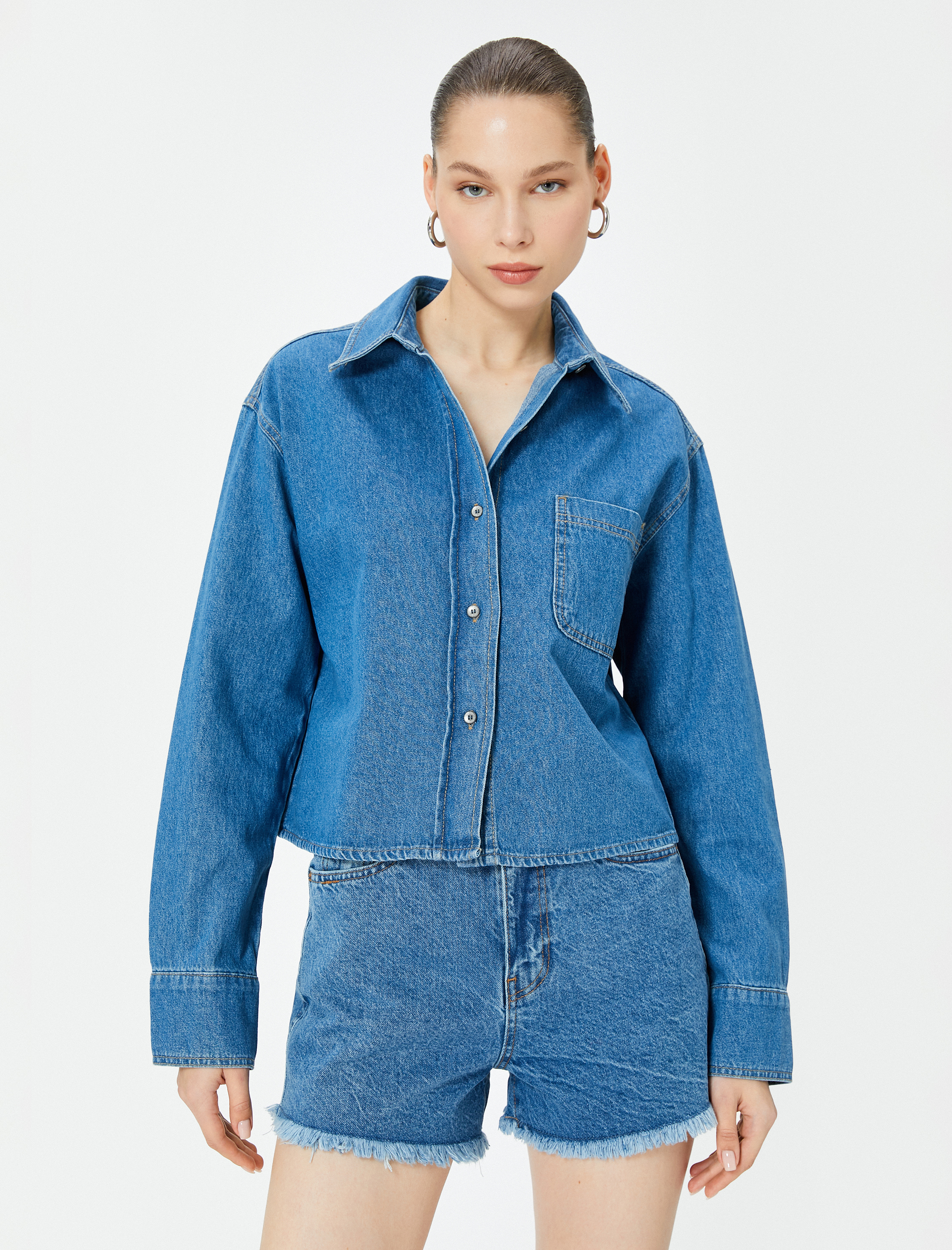   Kot Gömlek Uzun Kollu Cep Detaylı Rahat Kalıp