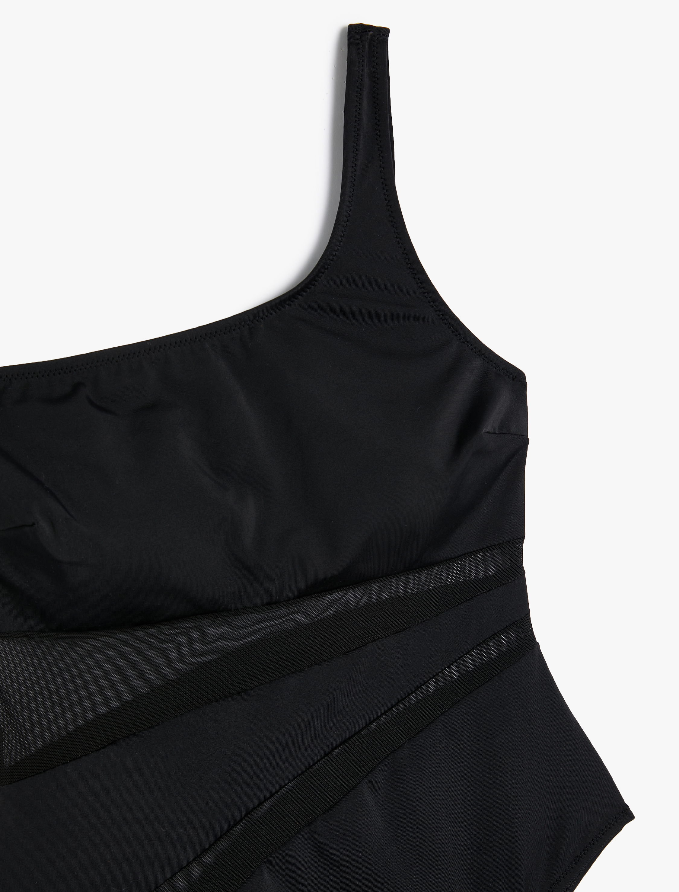   Tek Omuz Mayo Transparan Tül Detaylı Kaplı