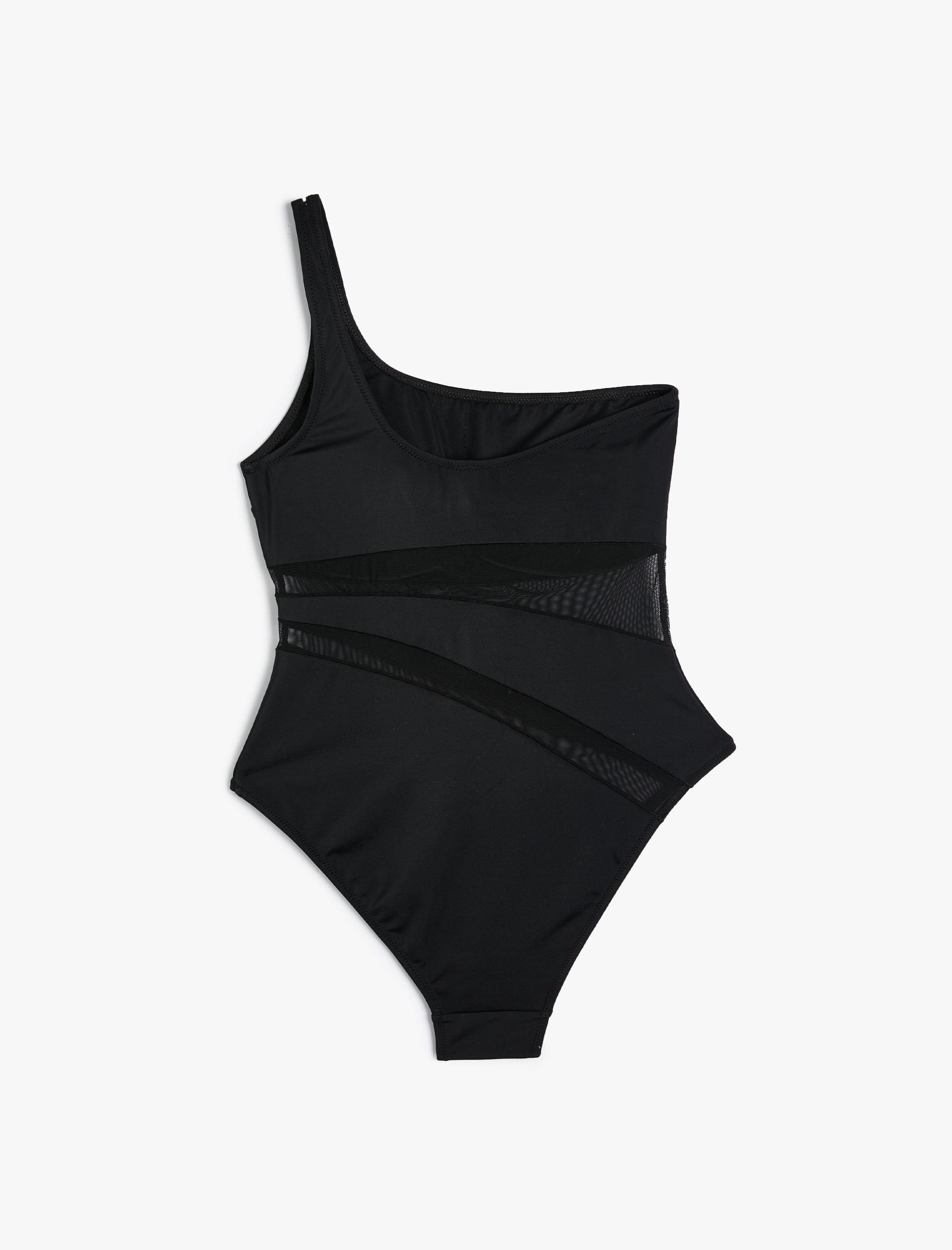   Tek Omuz Mayo Transparan Tül Detaylı Kaplı