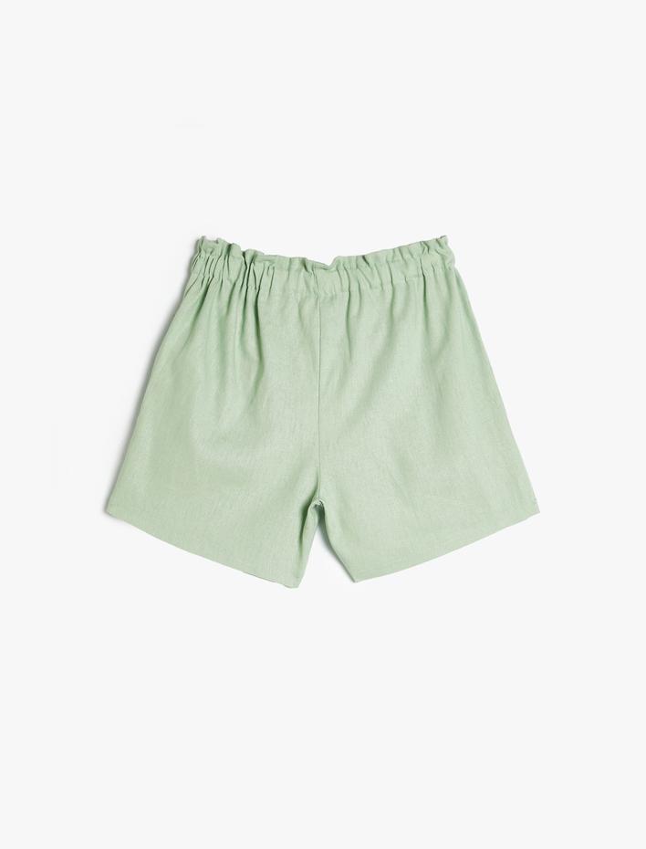 Kız Çocuk Keten Şort Beli Lastikli Cepli