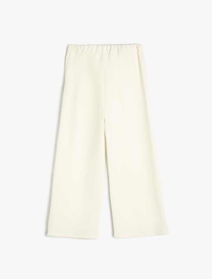 Kız Çocuk Pantolon İnci Detaylı Çiçek Desenli Beli Lastikli