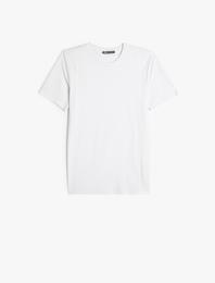 Basic Tişört Slim Fit Bisiklet Yaka Kısa Kollu Pamuklu