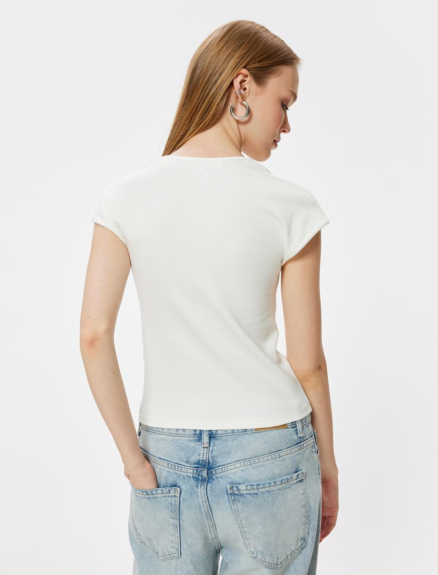   Basic Tişört Kısa Kollu Kare Yaka Slim Fit Viskon Karışımlı