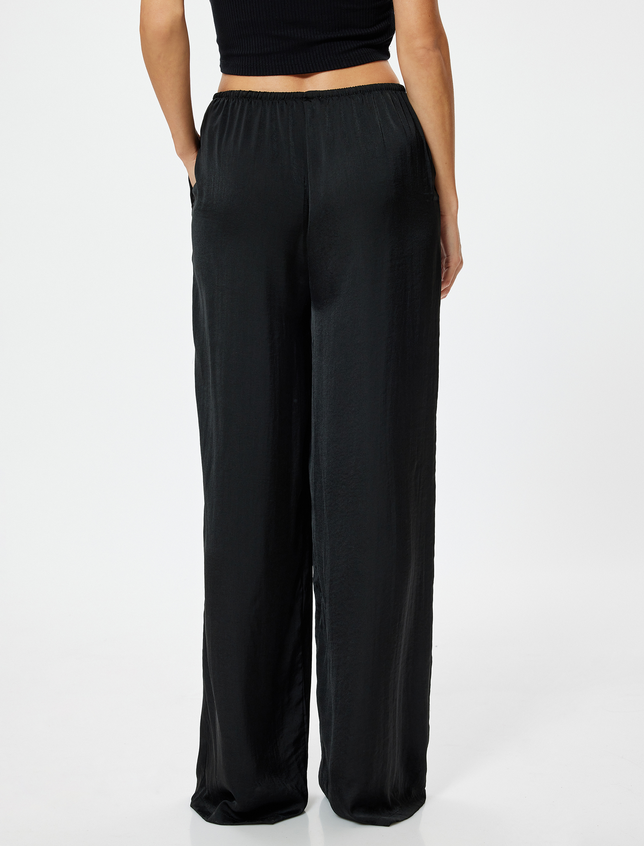   Aerobin Saten Pantolon Bol Paça Cepli Beli Bağlamalı Astarsız