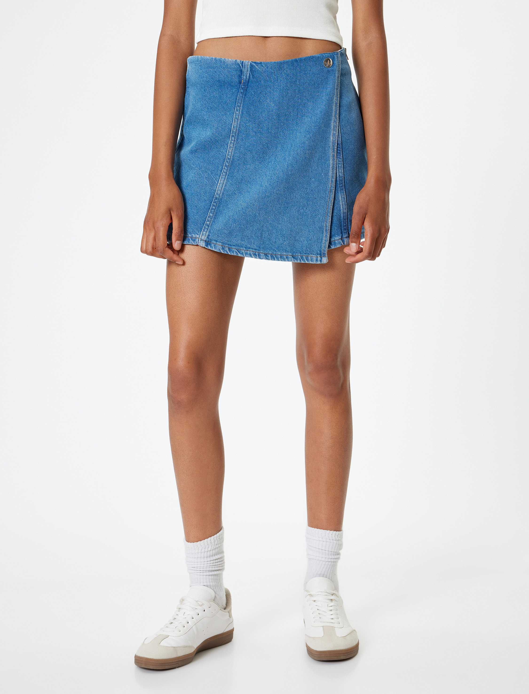   Mini Kot Şort Etek Düğmeli Dikiş Detaylı Rahat Kesim