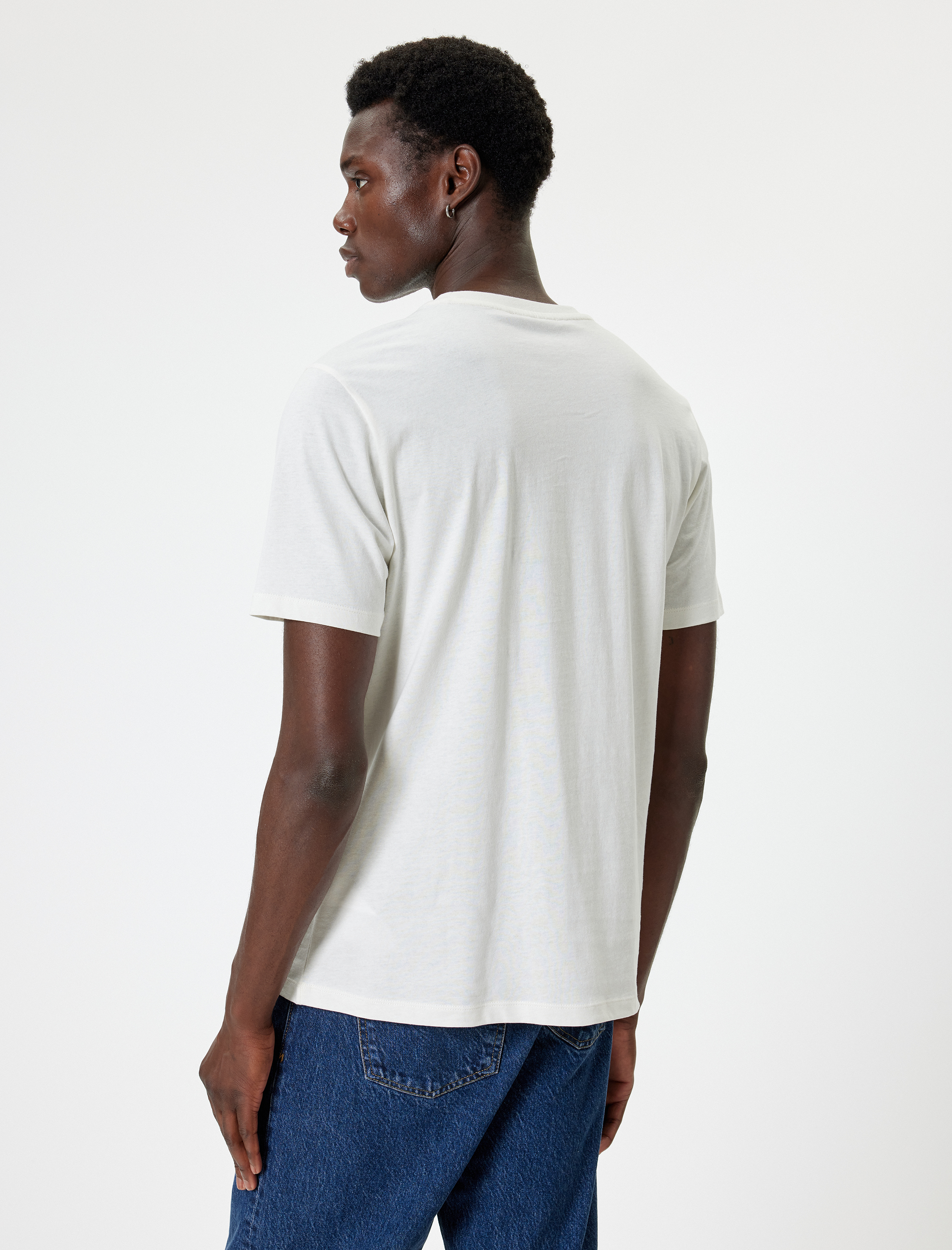   Slim Fit Tişört Slogan Baskılı Kısa Kollu Bisiklet Yaka Pamuklu