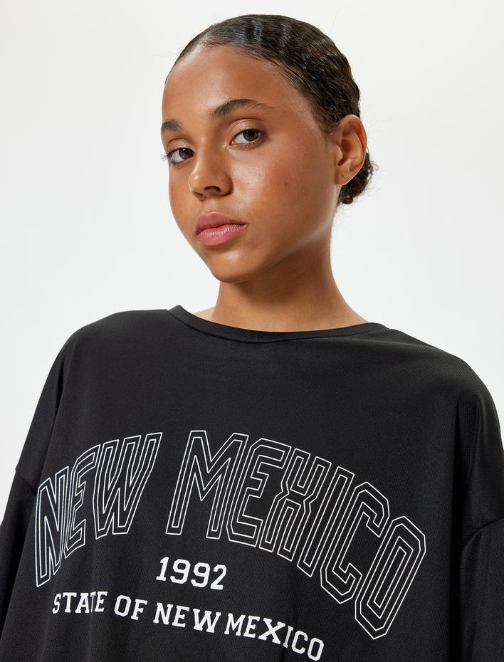  Oversize Spor Tişört Bisiklet Yaka Slogan Baskılı Kısa Kollu İnterlok