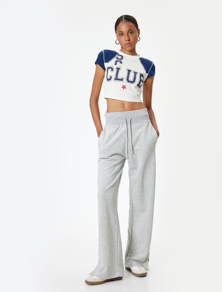  Bol Paça Eşofman Altı Yüksek Bel Bağcıklı Cep Detaylı