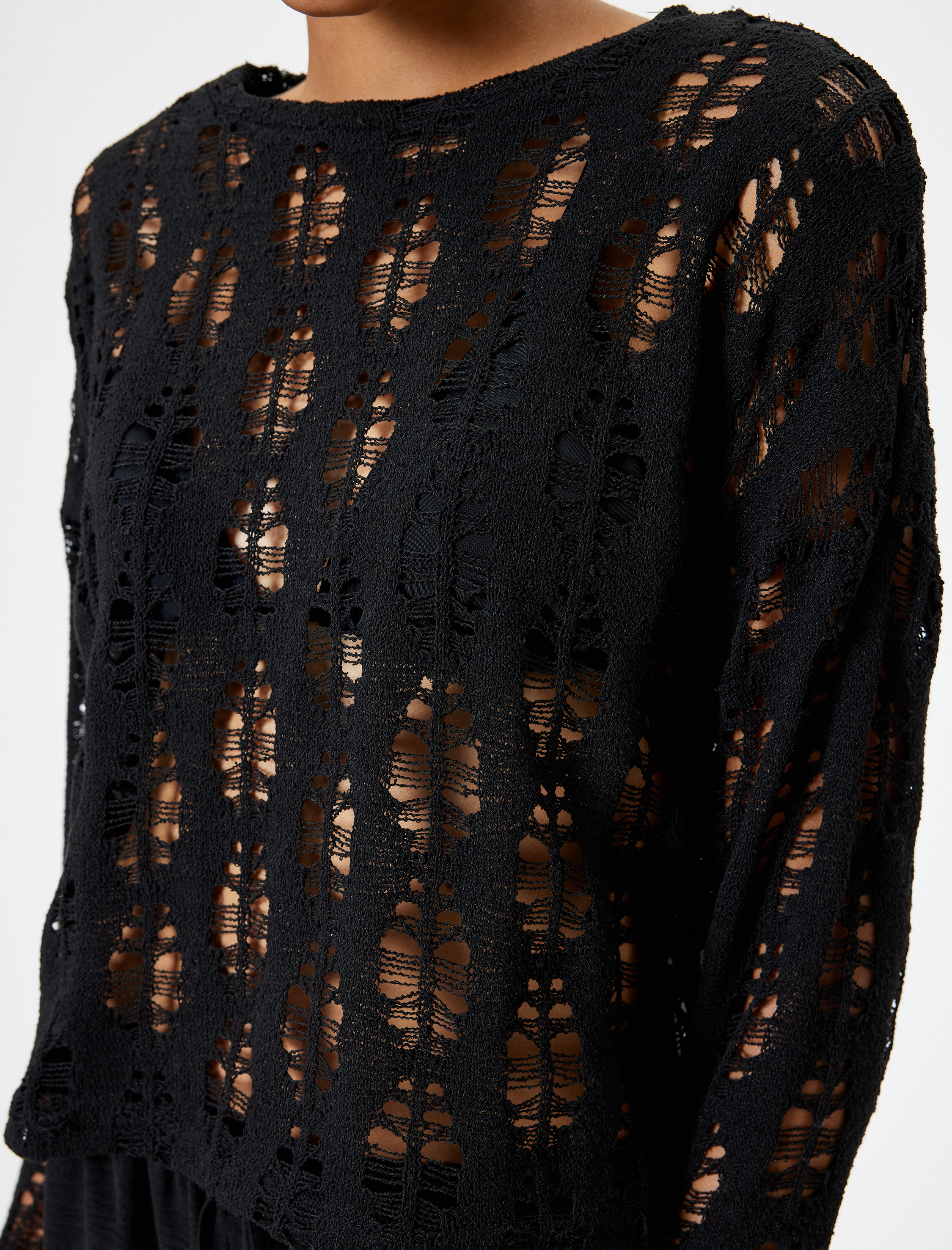   Ajurlu Tişört Uzun Kollu Bisiklet Yaka