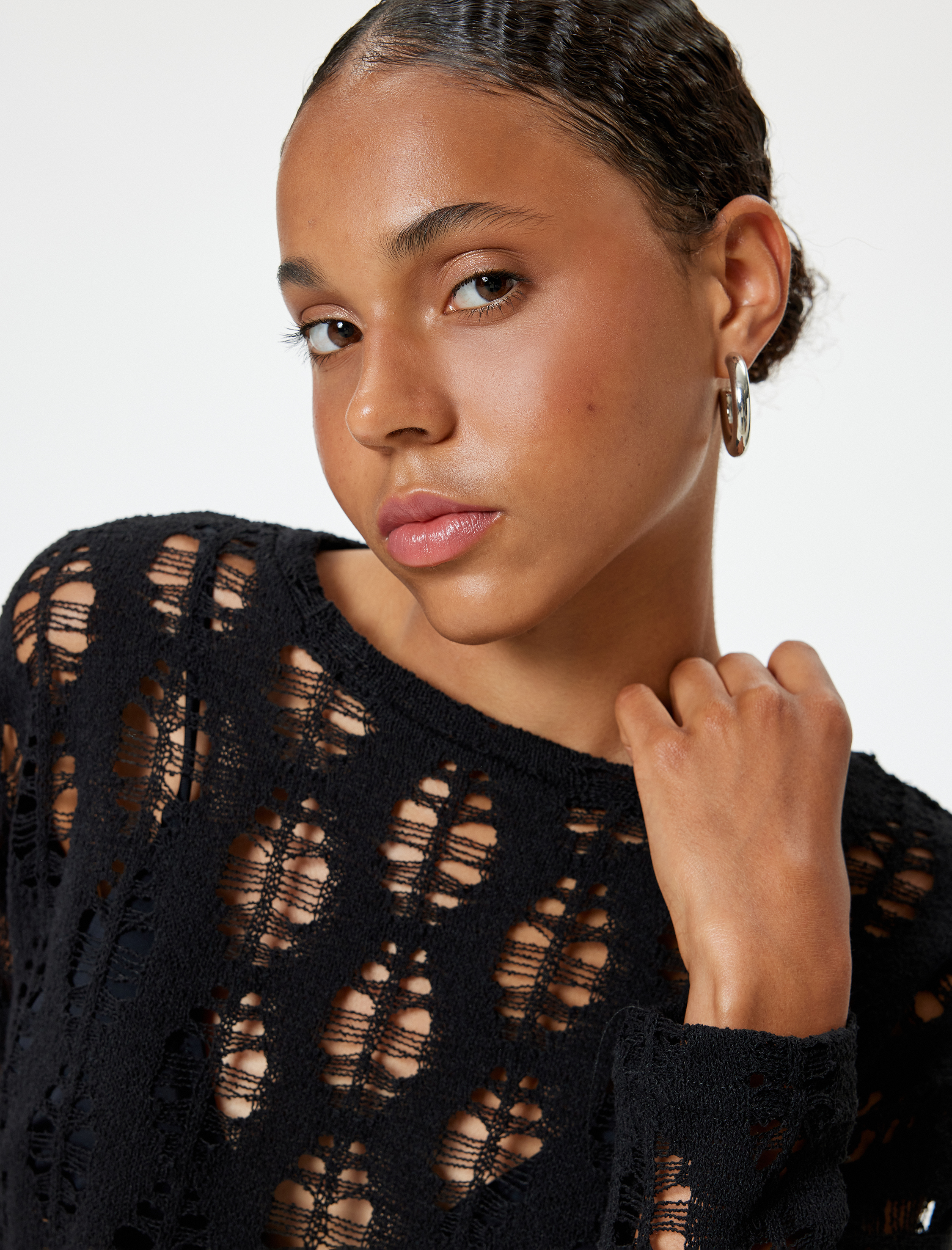   Ajurlu Tişört Uzun Kollu Bisiklet Yaka