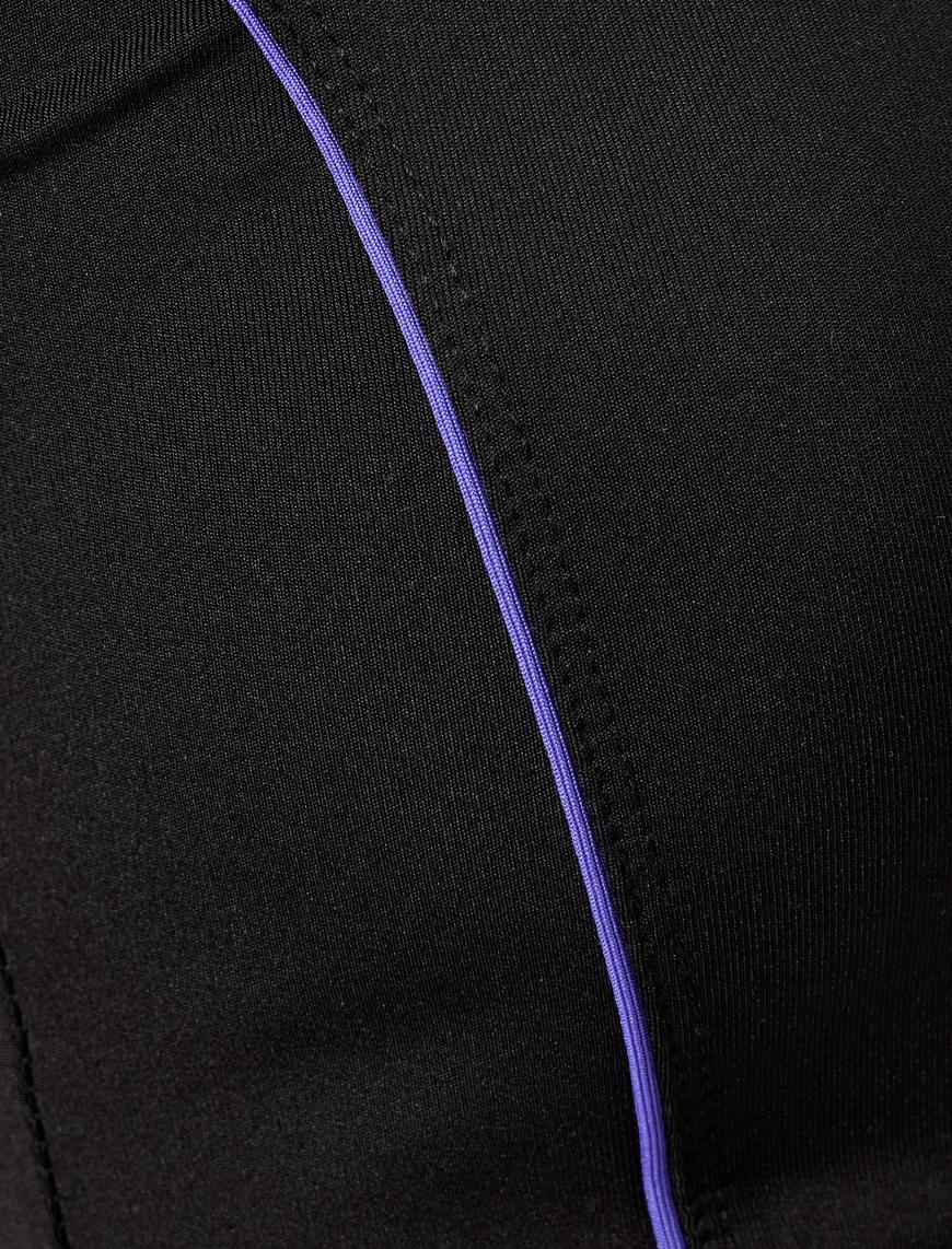   Sporcu Sütyeni Fermuarlı Şerit Detaylı U Yaka Kaplı Slim Fit İnterlok