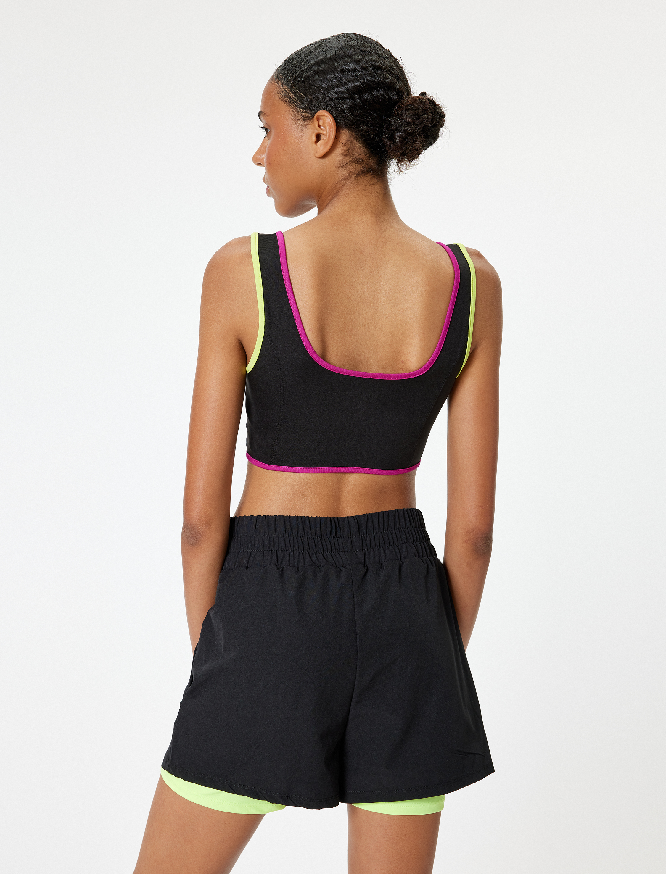   Sporcu Sütyeni Fermuarlı Şerit Detaylı U Yaka Kaplı Slim Fit İnterlok