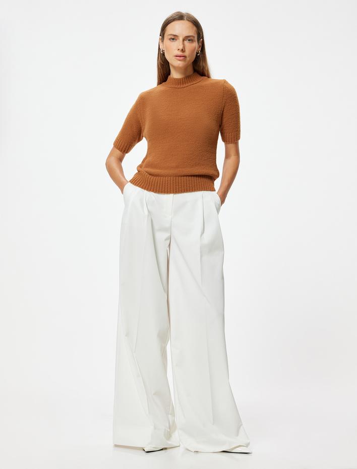  Kısa Kollu Kazak Yumuşak Dokulu Dik Yaka