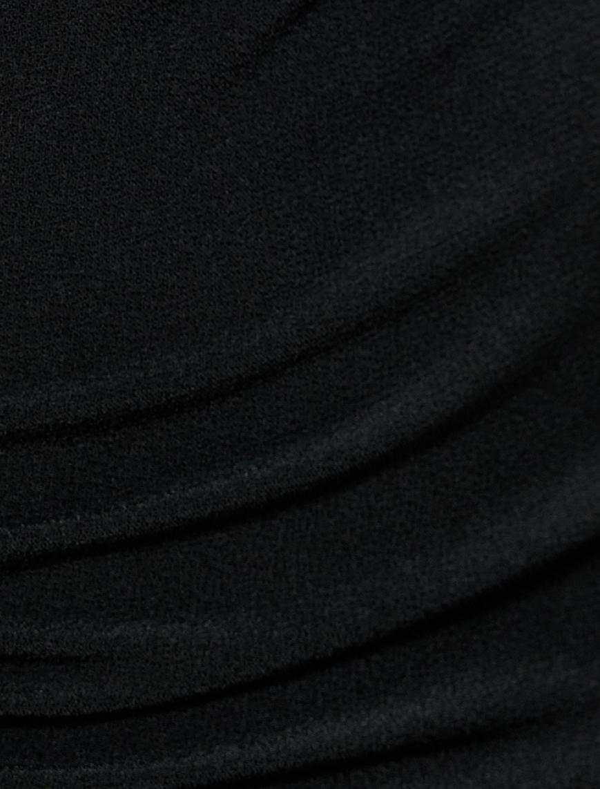   Midi Kalem Elbise Kap Kol Yuvarlak Yaka Drape Detaylı Slim Fit