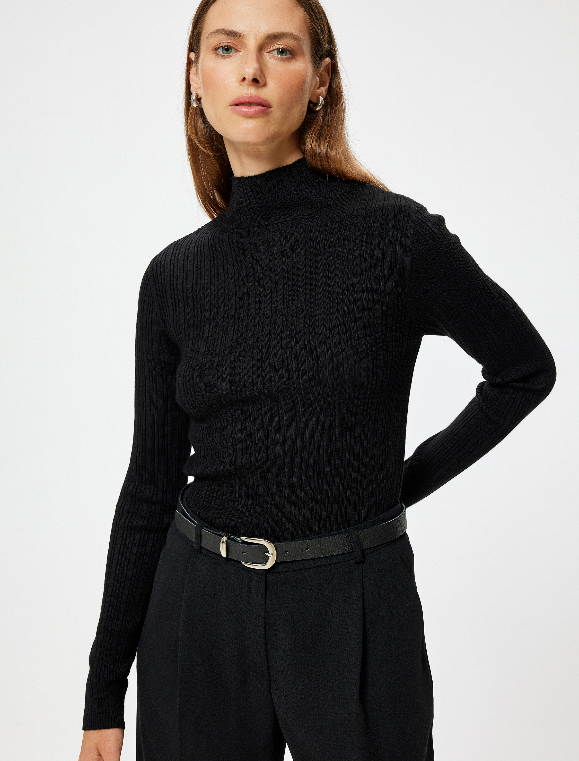   Basic Triko Boğazlı Kazak Uzun Kollu Dokulu