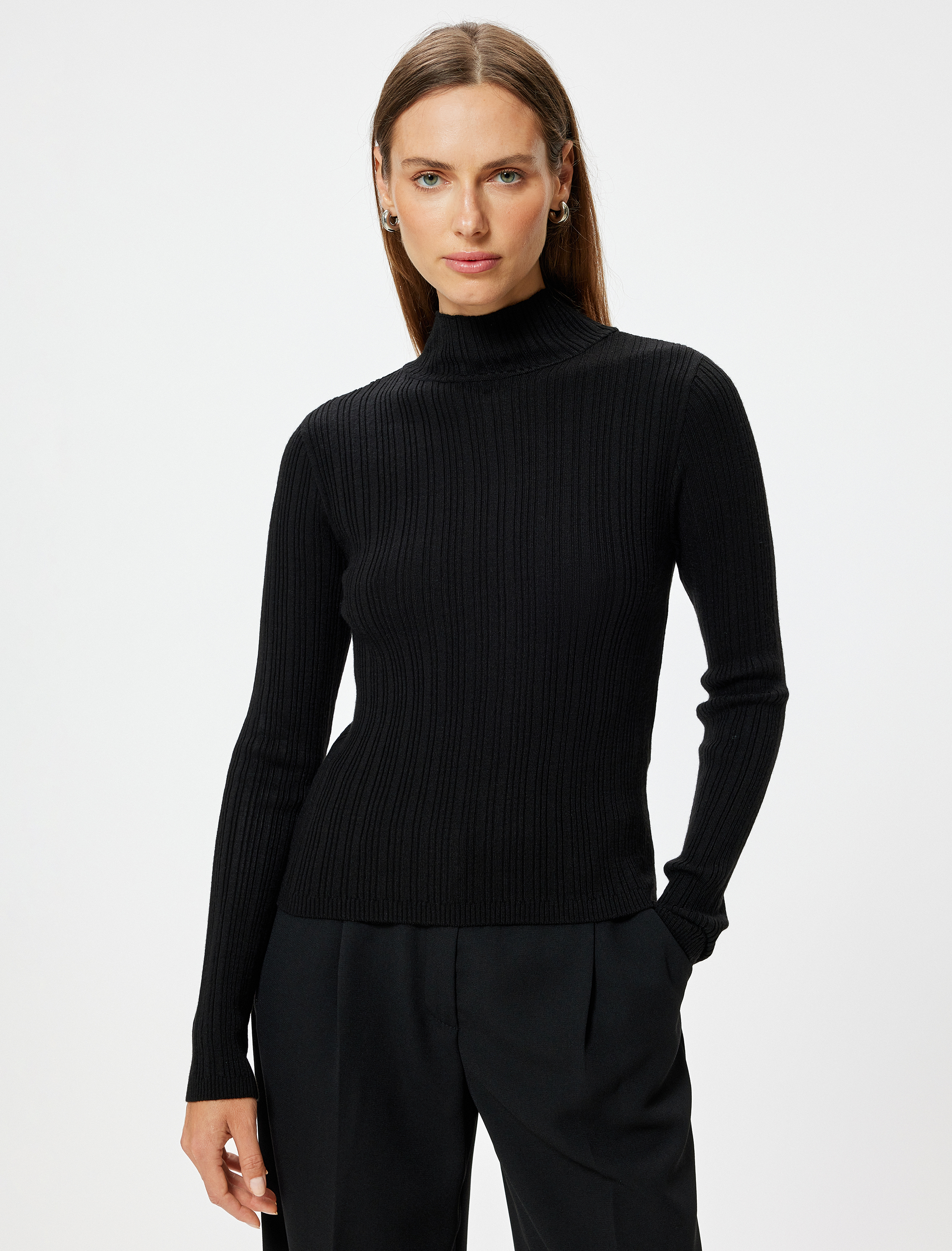   Basic Triko Boğazlı Kazak Uzun Kollu Dokulu