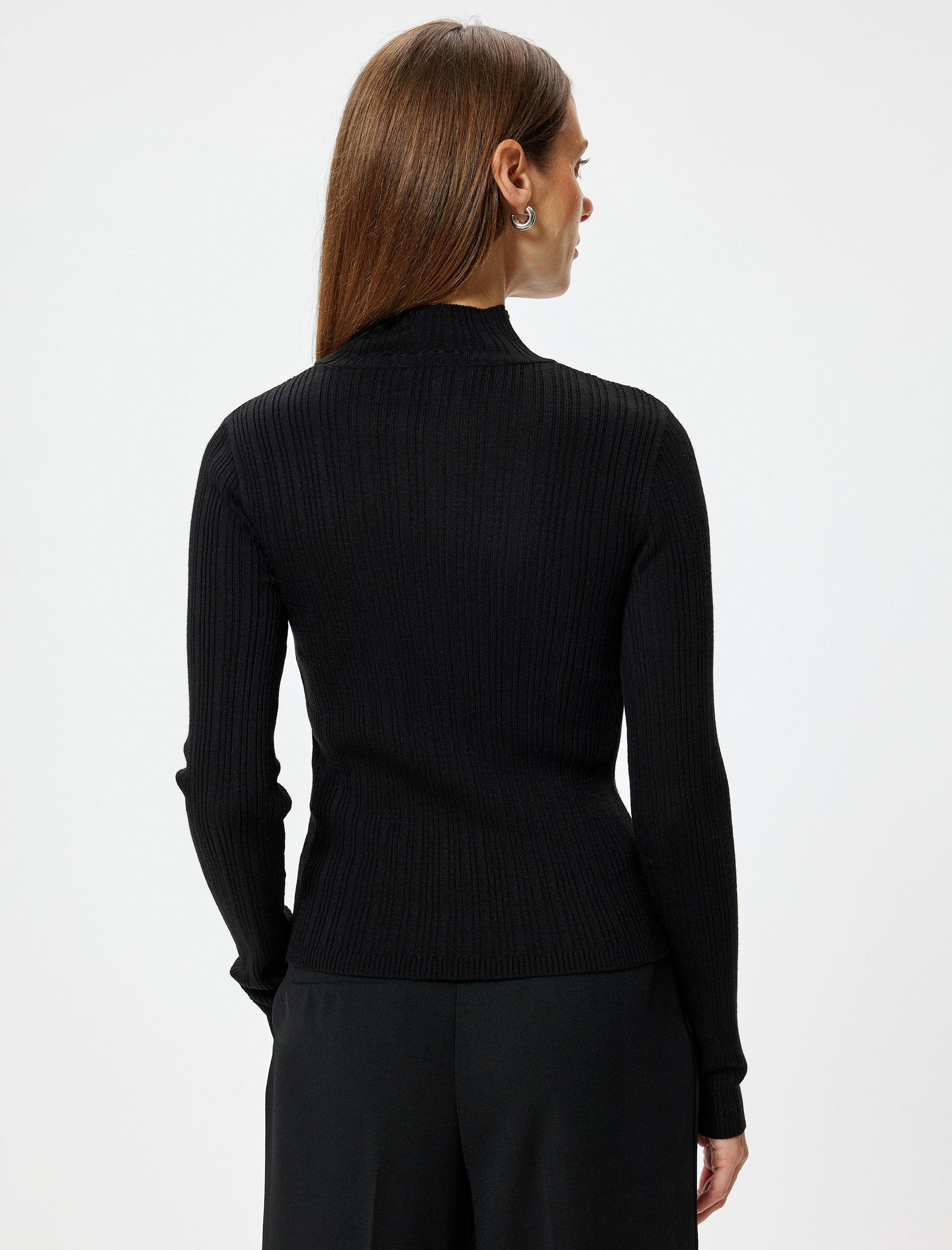   Basic Triko Boğazlı Kazak Uzun Kollu Dokulu