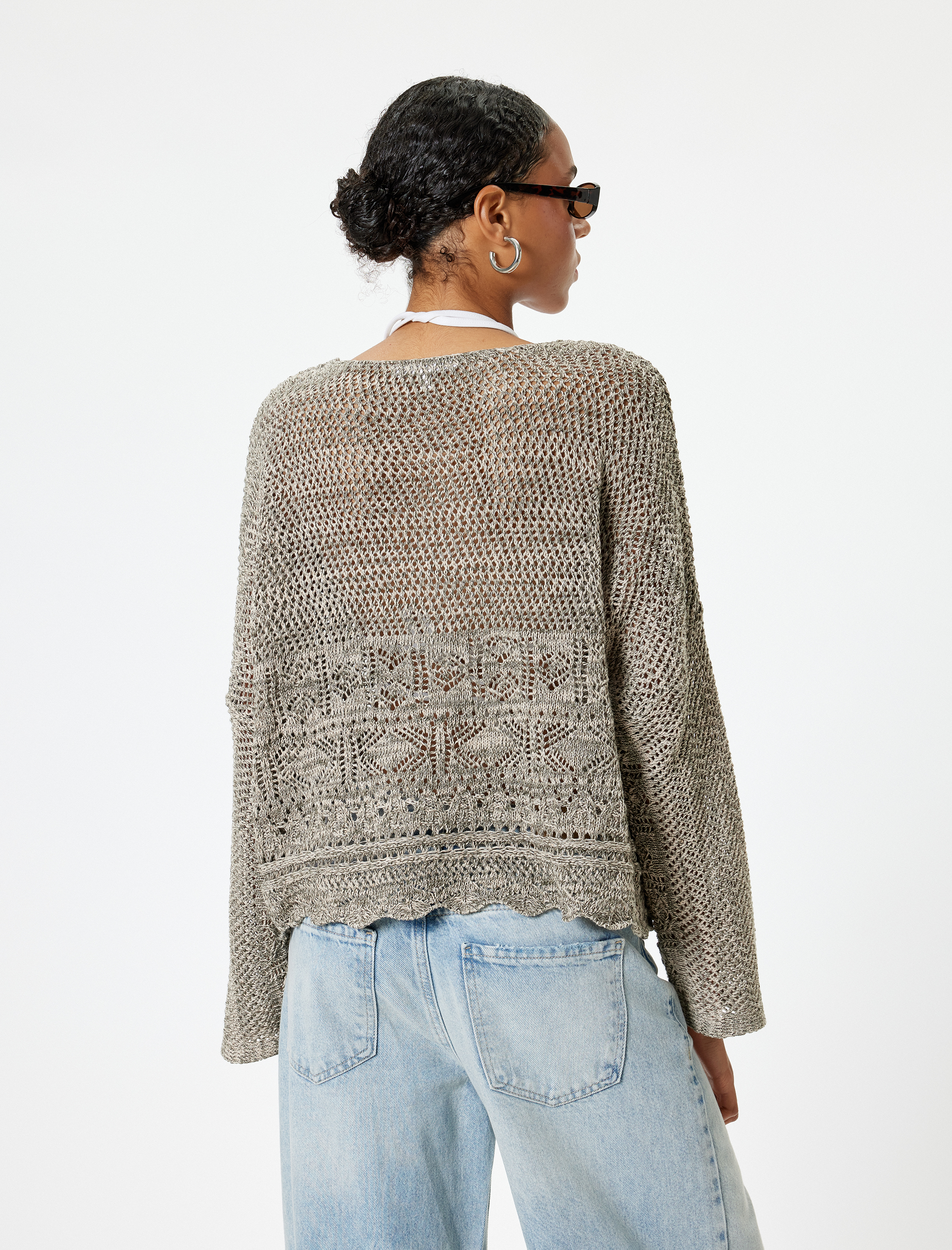   Ajurlu Kazak V Yaka Çan Kol Akrilik Karışımlı