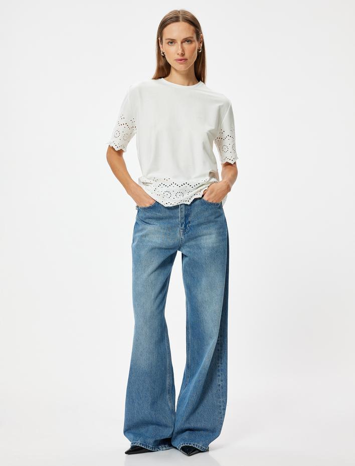  Fisto Detaylı Tişört Kısa Kollu Bisiklet Yaka Pamuklu